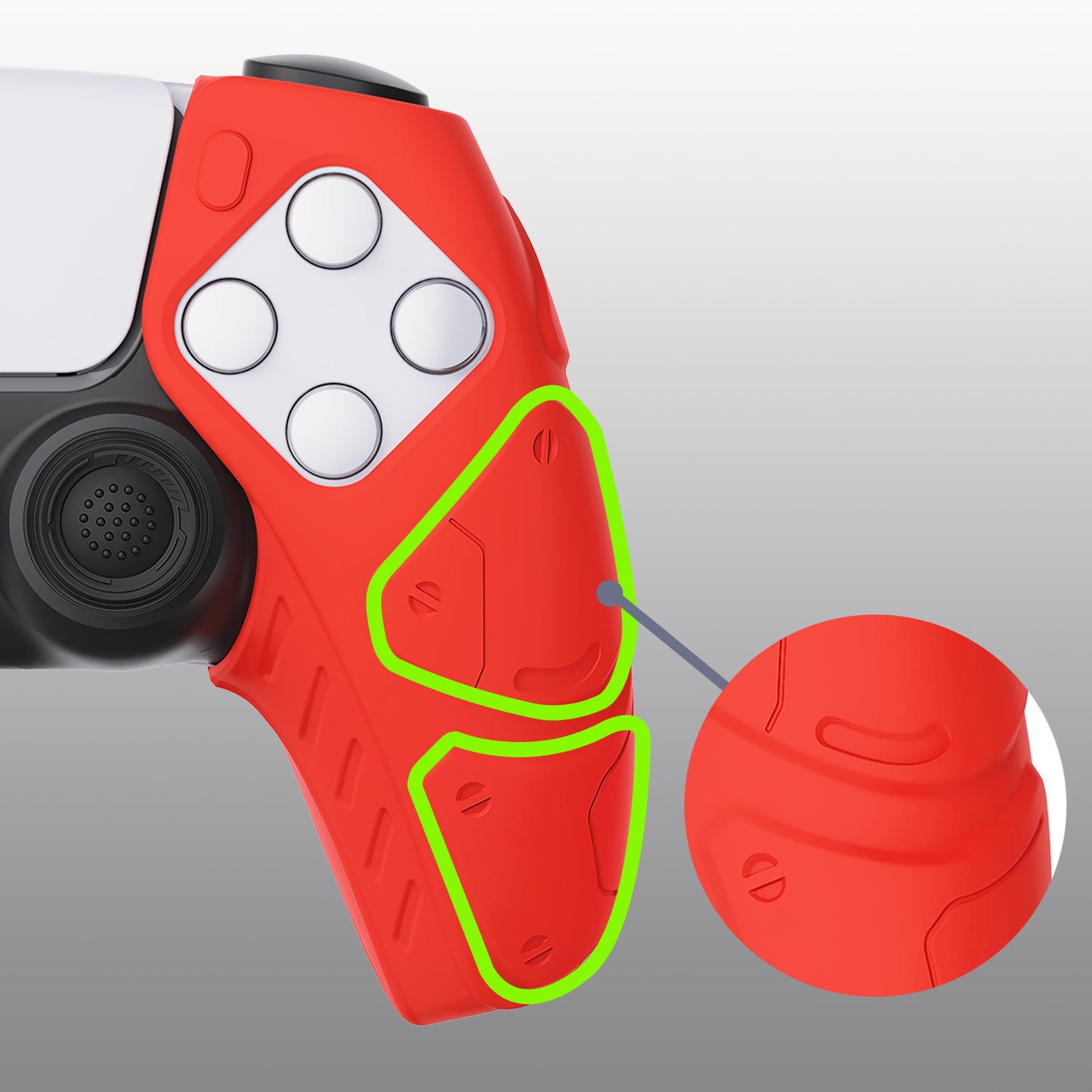 PlayVital Mecha Edition Anti-Slip Silicone Cover Skin with Thumb Grip Caps for PS5 Wireless Controller - Compatible with Charging Station - Passion Red - JGPF009 PlayVital