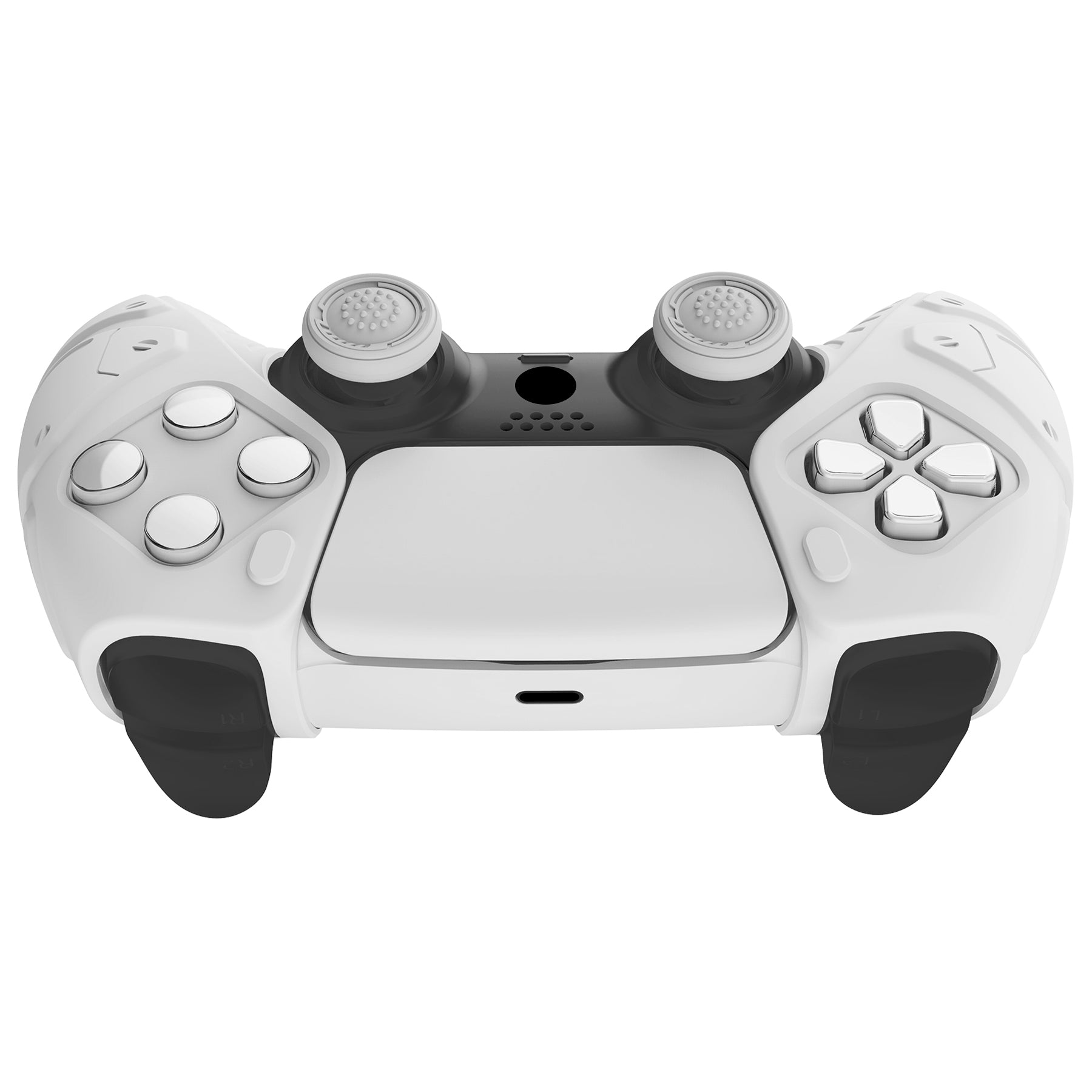 PlayVital Mecha Edition Anti-Slip Silicone Cover Skin with Thumb Grip Caps for PS5 Wireless Controller - Compatible with Charging Station - White - JGPF002 PlayVital