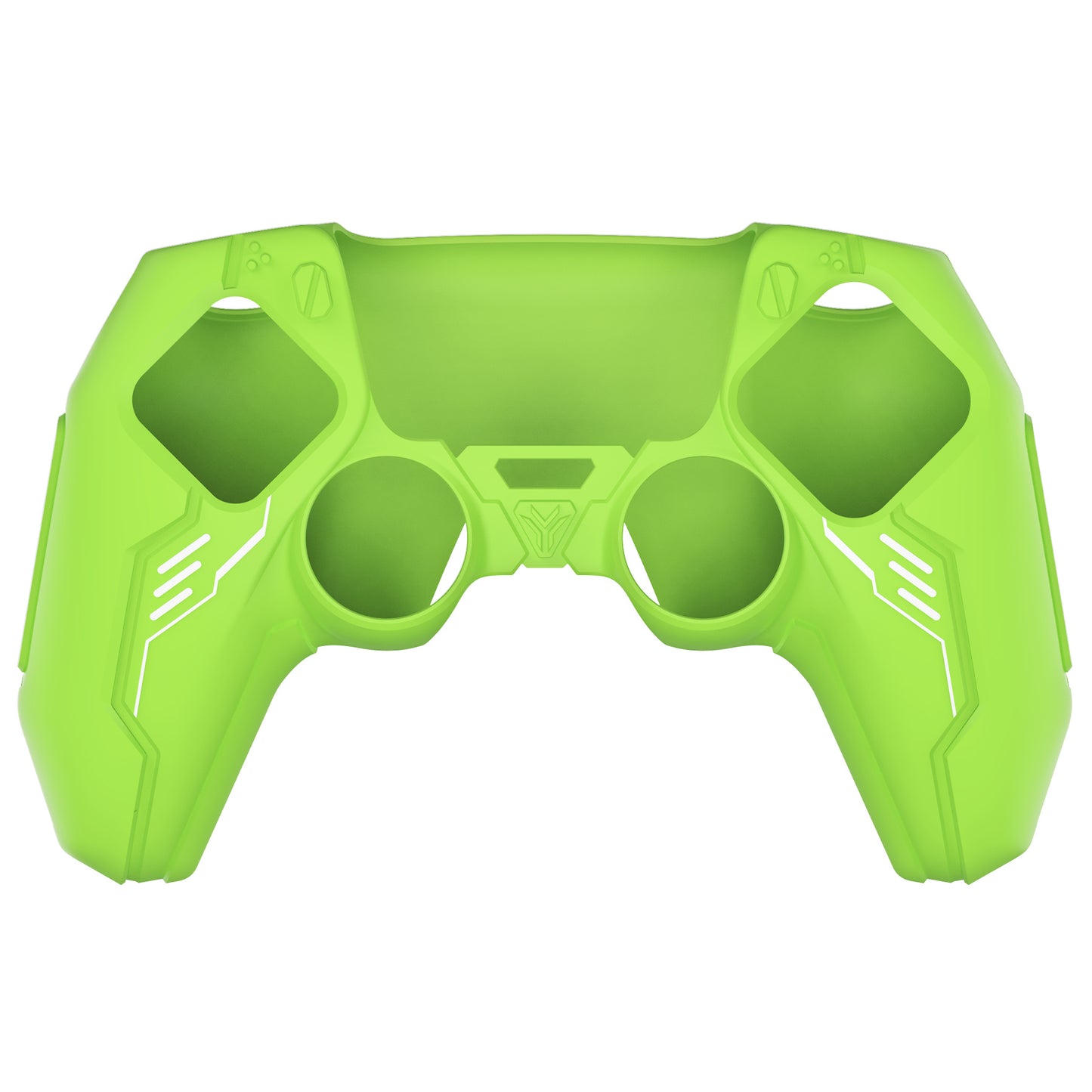 PlayVital Mecha Edition Anti-Slip Silicone Cover Skin with Matching Thumb Grips and Stickers for PS5 Wireless Controller - Compatible with Charging Station - Neon Green PlayVital