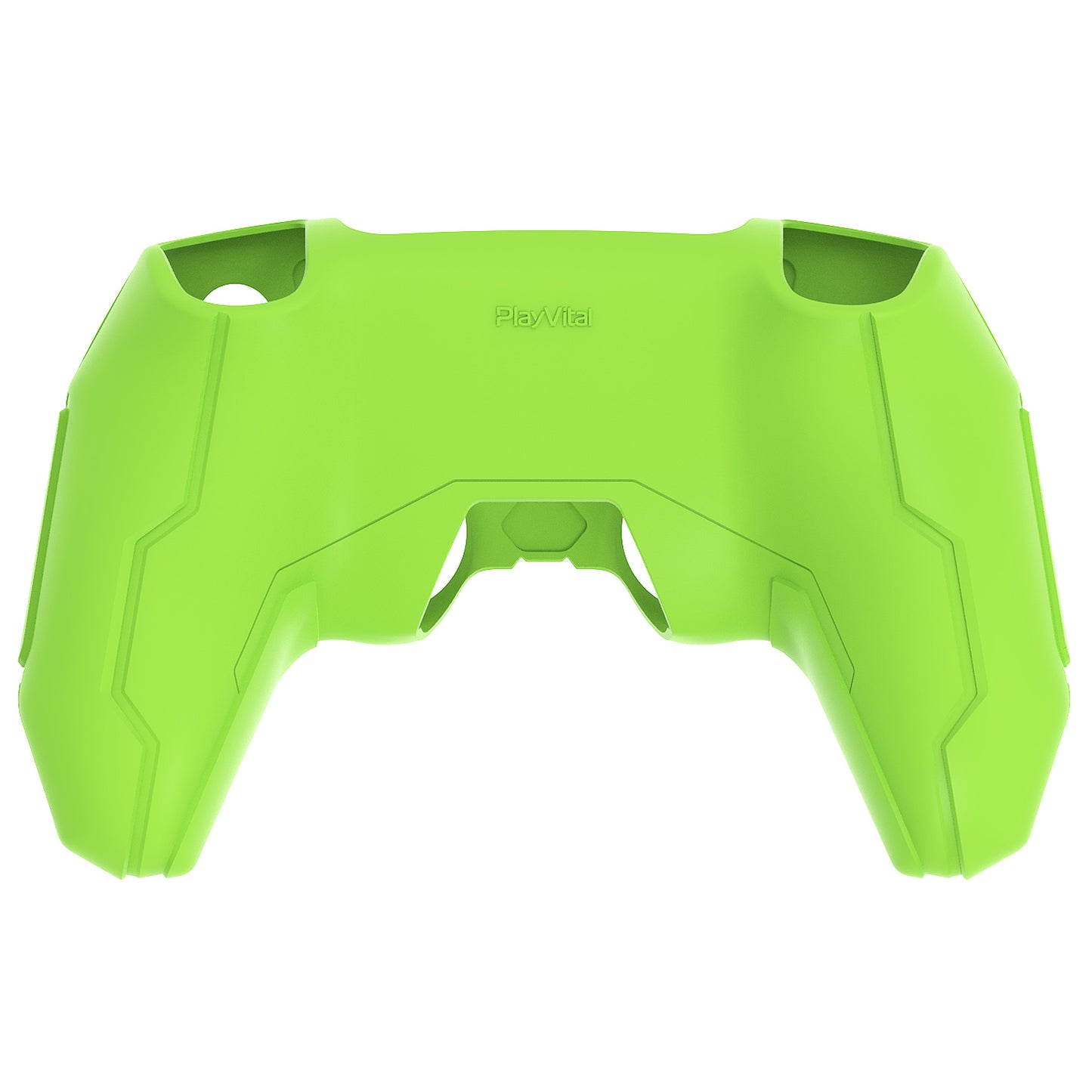 PlayVital Mecha Edition Anti-Slip Silicone Cover Skin with Matching Thumb Grips and Stickers for PS5 Wireless Controller - Compatible with Charging Station - Neon Green PlayVital