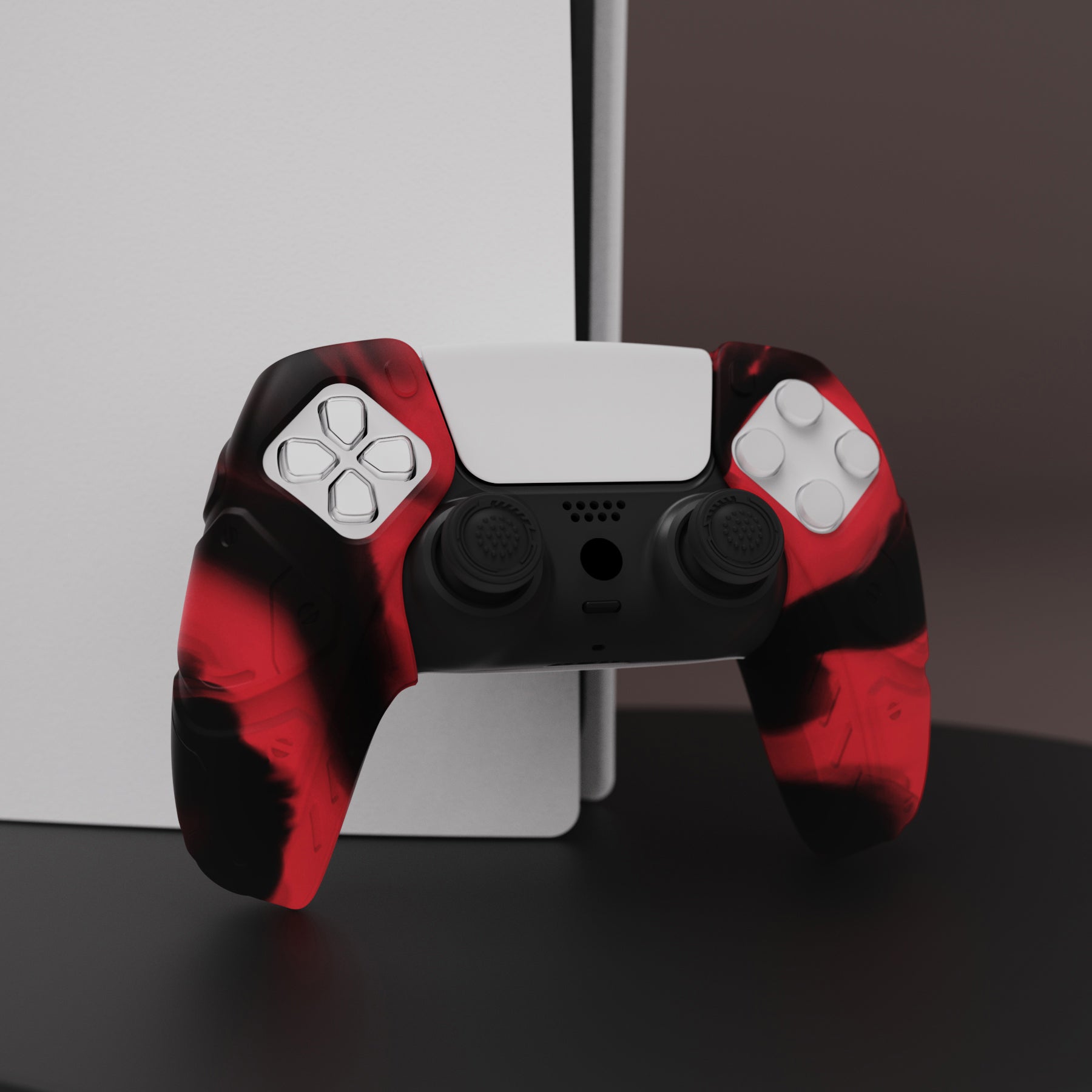 PlayVital Mecha Edition Anti-Slip Silicone Cover Skin with Thumb Grip Caps for PS5 Wireless Controller - Compatible with Charging Station - Clear White - JGPF010 (Copy) PlayVital