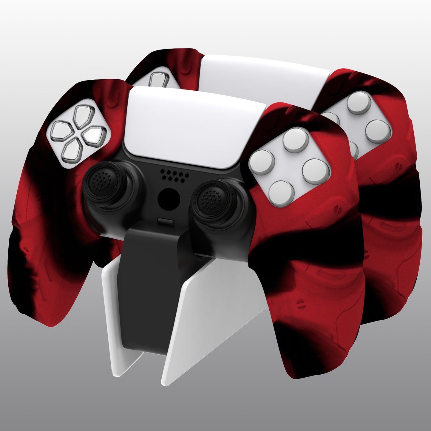 PlayVital Mecha Edition Anti-Slip Silicone Cover Skin with Thumb Grip Caps for PS5 Wireless Controller - Compatible with Charging Station - Clear White - JGPF010 (Copy) PlayVital