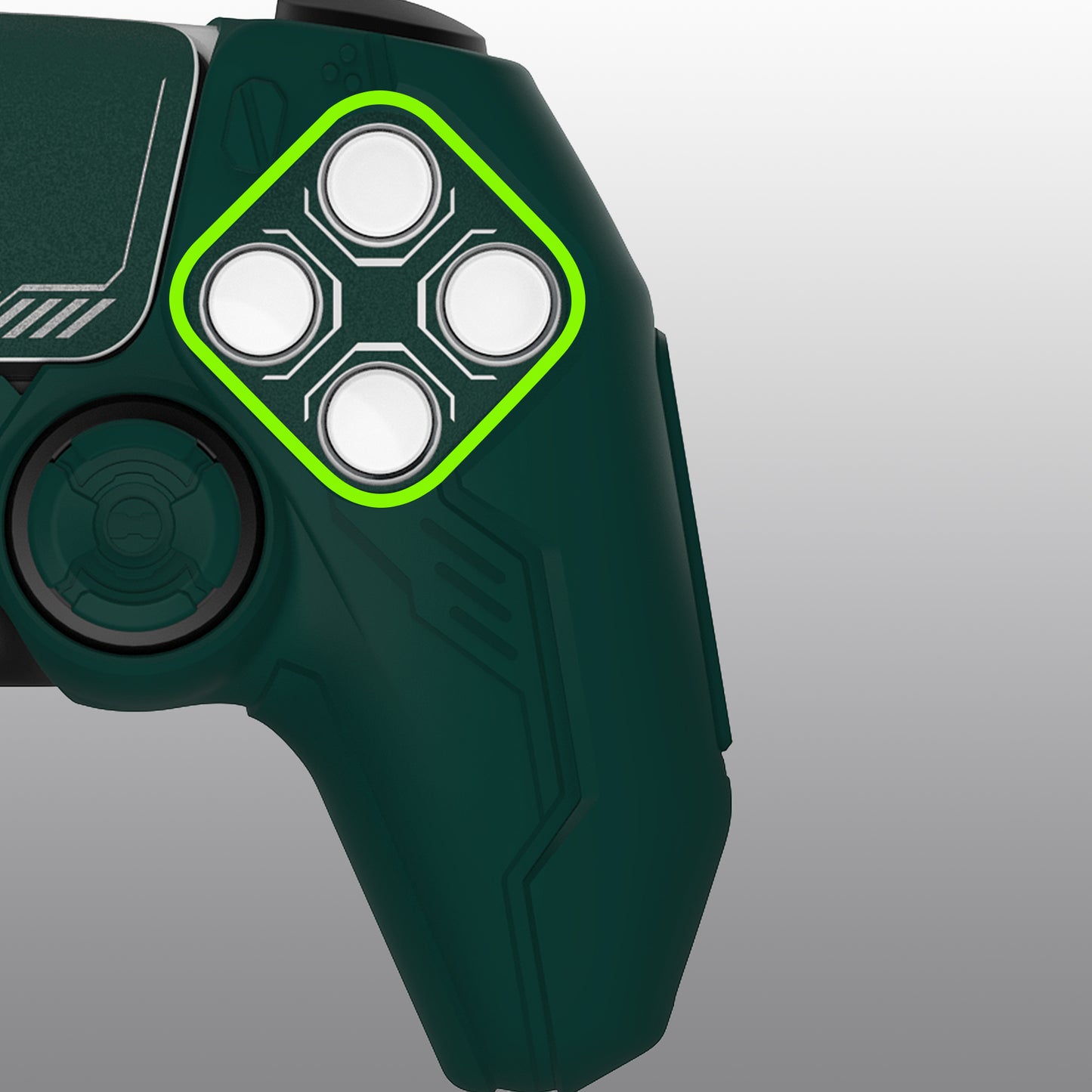 PlayVital Mecha Edition Anti-Slip Silicone Cover Skin with Matching Thumb Grips and Stickers for PS5 Wireless Controller - Compatible with Charging Station - Jungle Green PlayVital