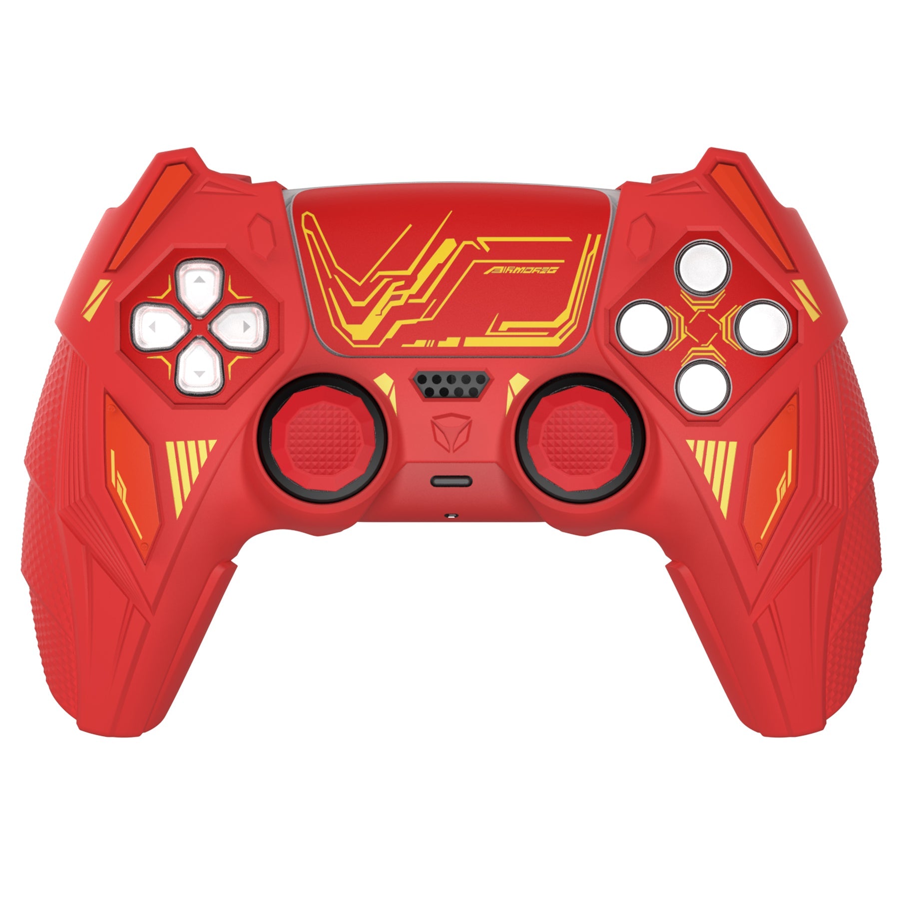 PlayVital Mecha Rhino Silicone Cover for PS5 Controller with Thumb Grips & Stickers, Compatible with Charging Station - Maple Red & Brick Red PlayVital