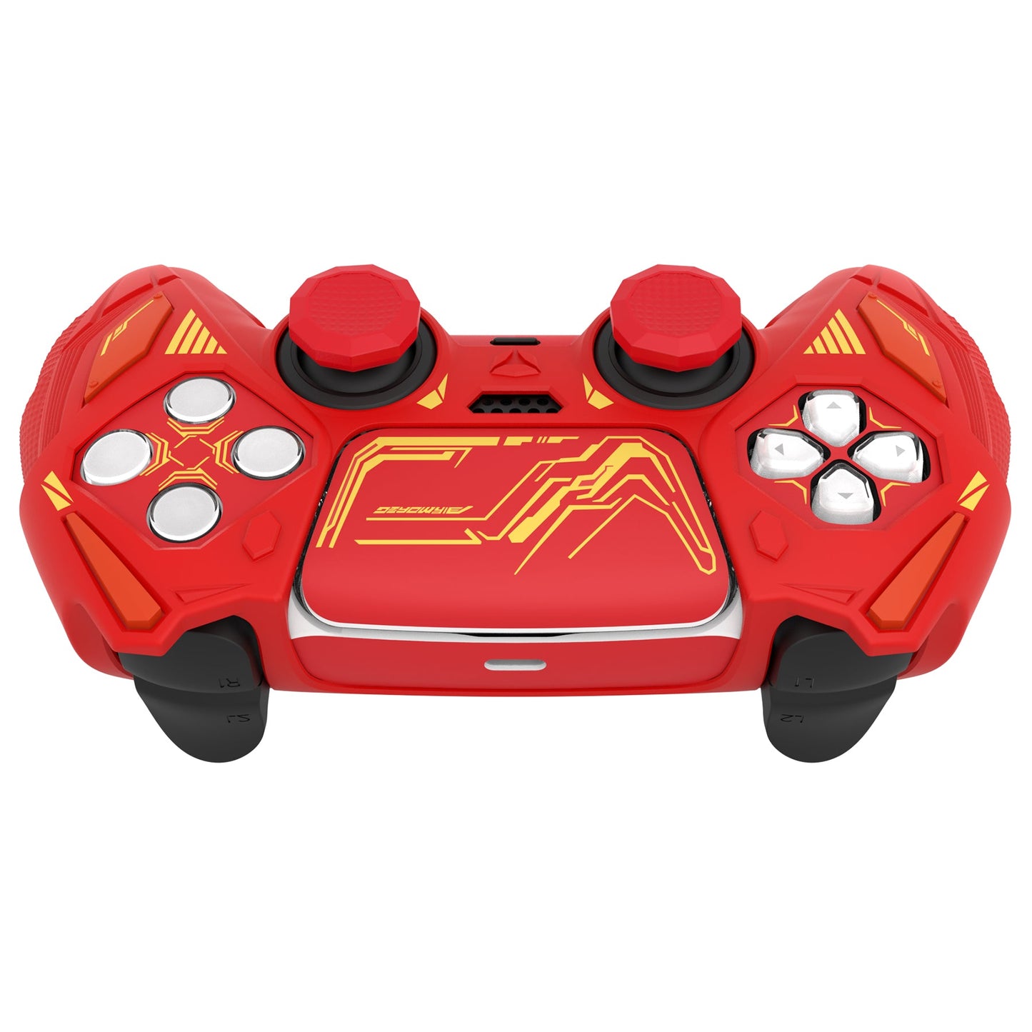 PlayVital Mecha Rhino Silicone Cover for PS5 Controller with Thumb Grips & Stickers, Compatible with Charging Station - Maple Red & Brick Red PlayVital