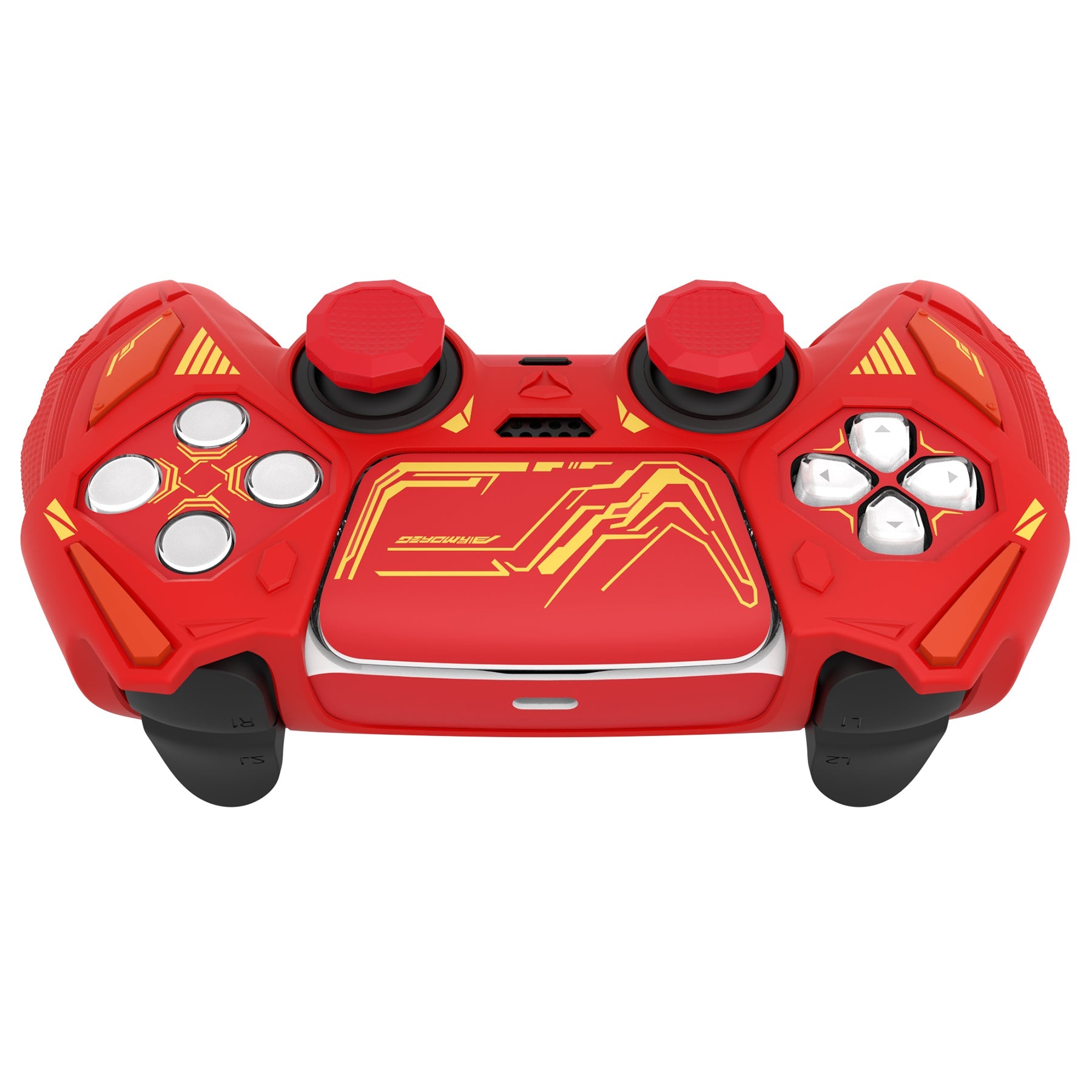 PlayVital Mecha Rhino Silicone Cover for PS5 Controller with Thumb Grips & Stickers, Compatible with Charging Station - Maple Red & Brick Red PlayVital