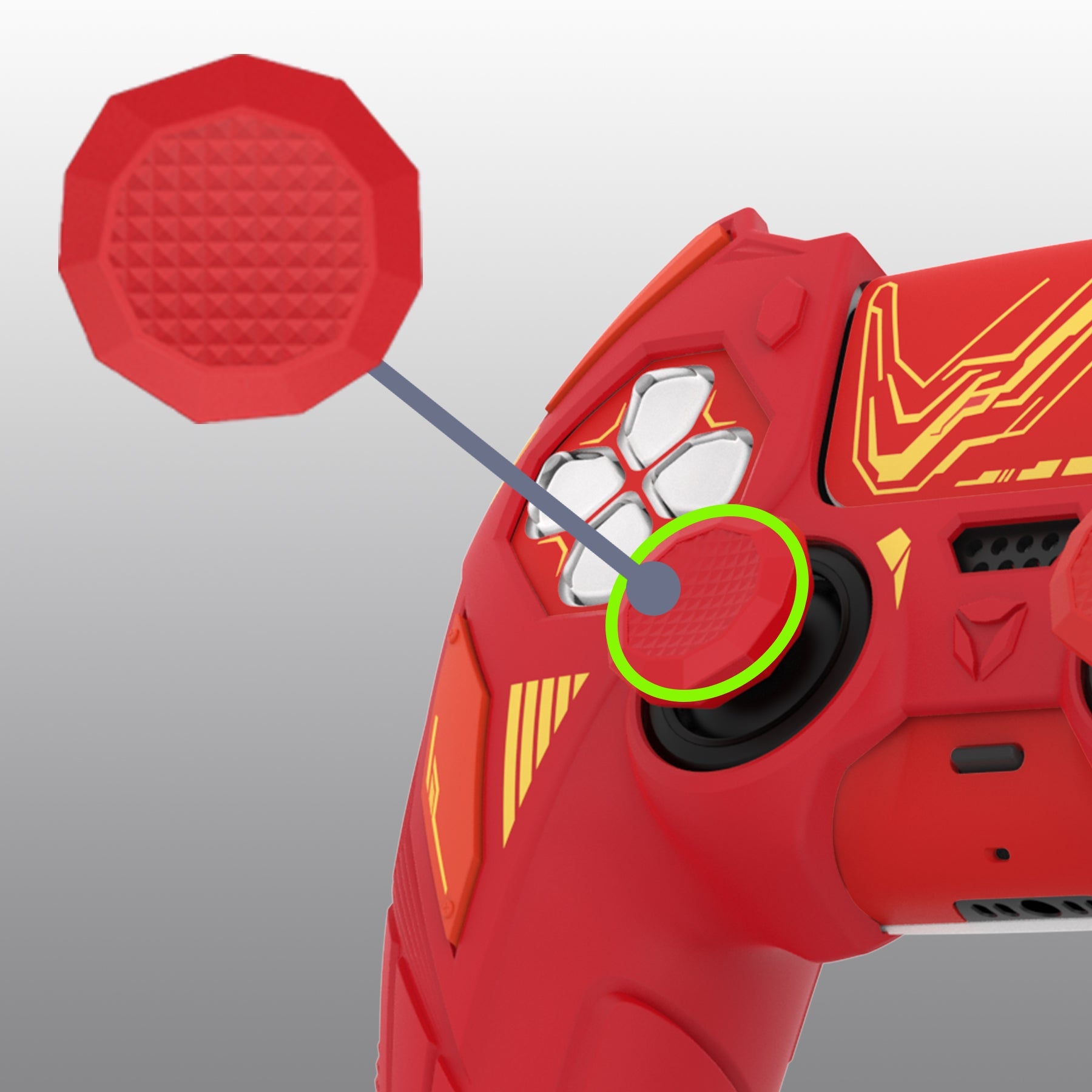 PlayVital Mecha Rhino Silicone Cover for PS5 Controller with Thumb Grips & Stickers, Compatible with Charging Station - Maple Red & Brick Red PlayVital