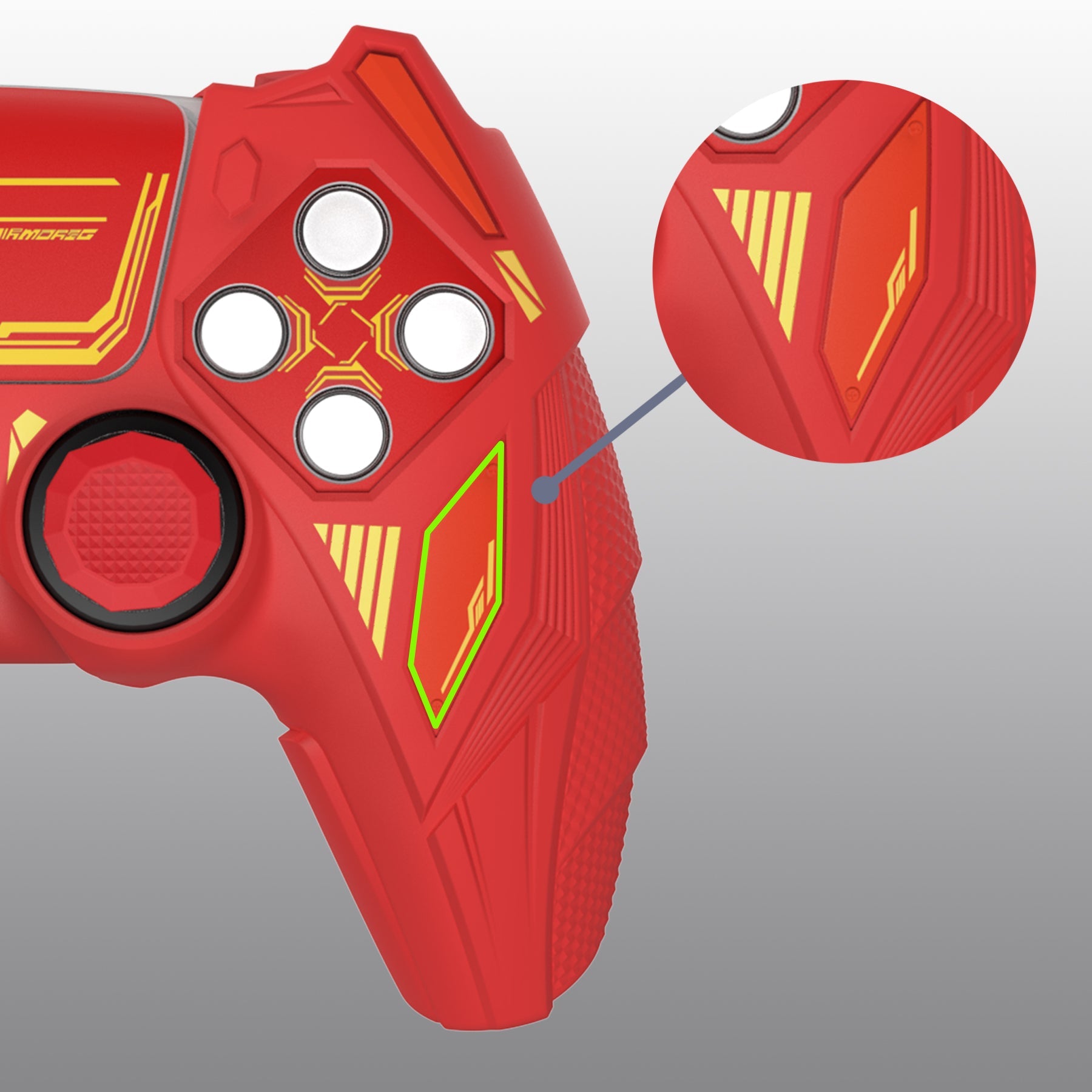PlayVital Mecha Rhino Silicone Cover for PS5 Controller with Thumb Grips & Stickers, Compatible with Charging Station - Maple Red & Brick Red PlayVital