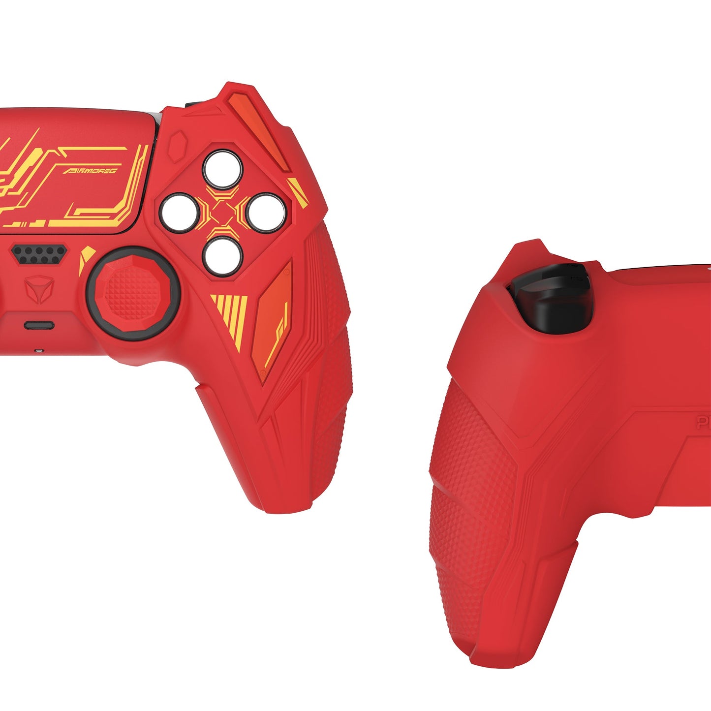 PlayVital Mecha Rhino Silicone Cover for PS5 Controller with Thumb Grips & Stickers, Compatible with Charging Station - Maple Red & Brick Red PlayVital