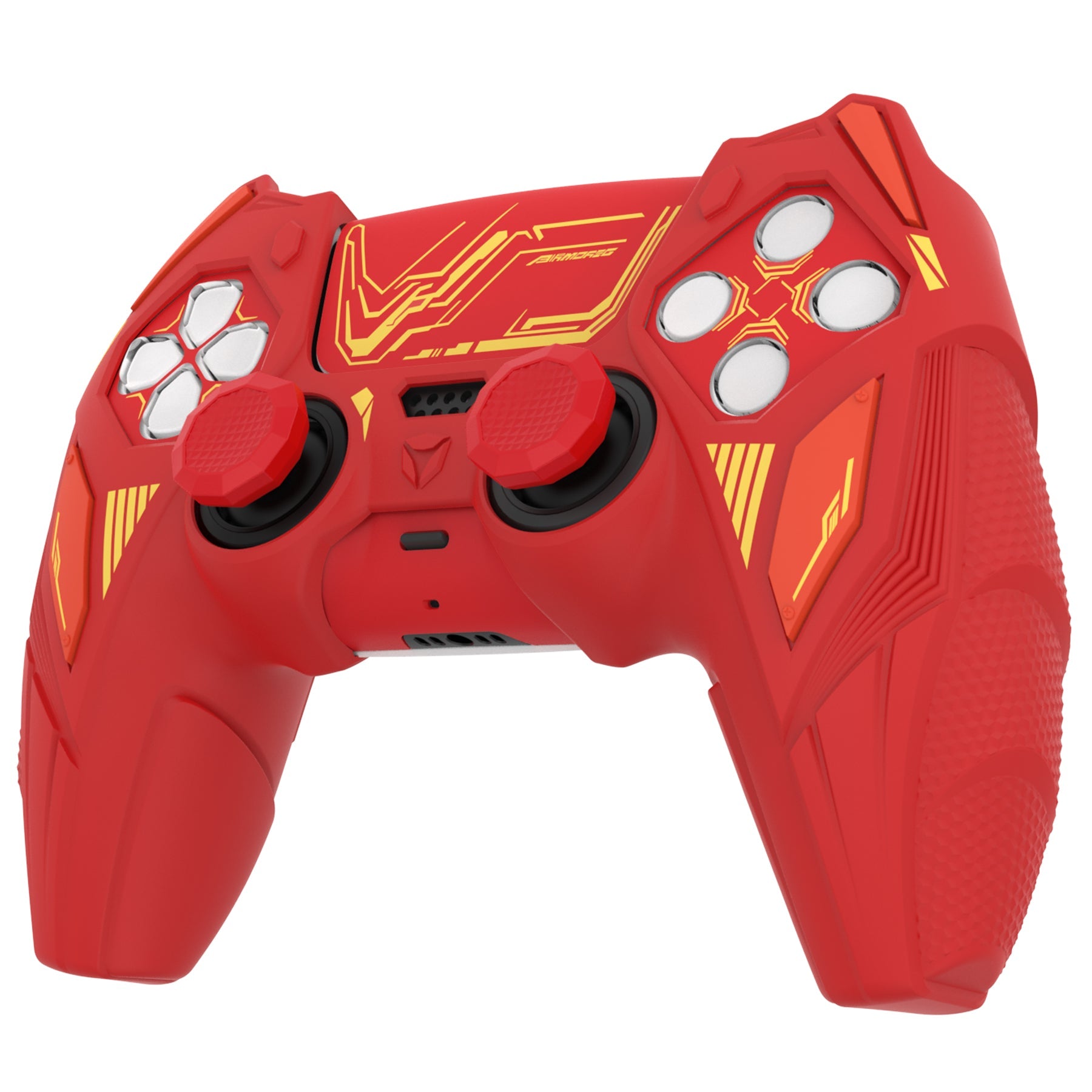 PlayVital Mecha Rhino Silicone Cover for PS5 Controller with Thumb Grips & Stickers, Compatible with Charging Station - Maple Red & Brick Red PlayVital