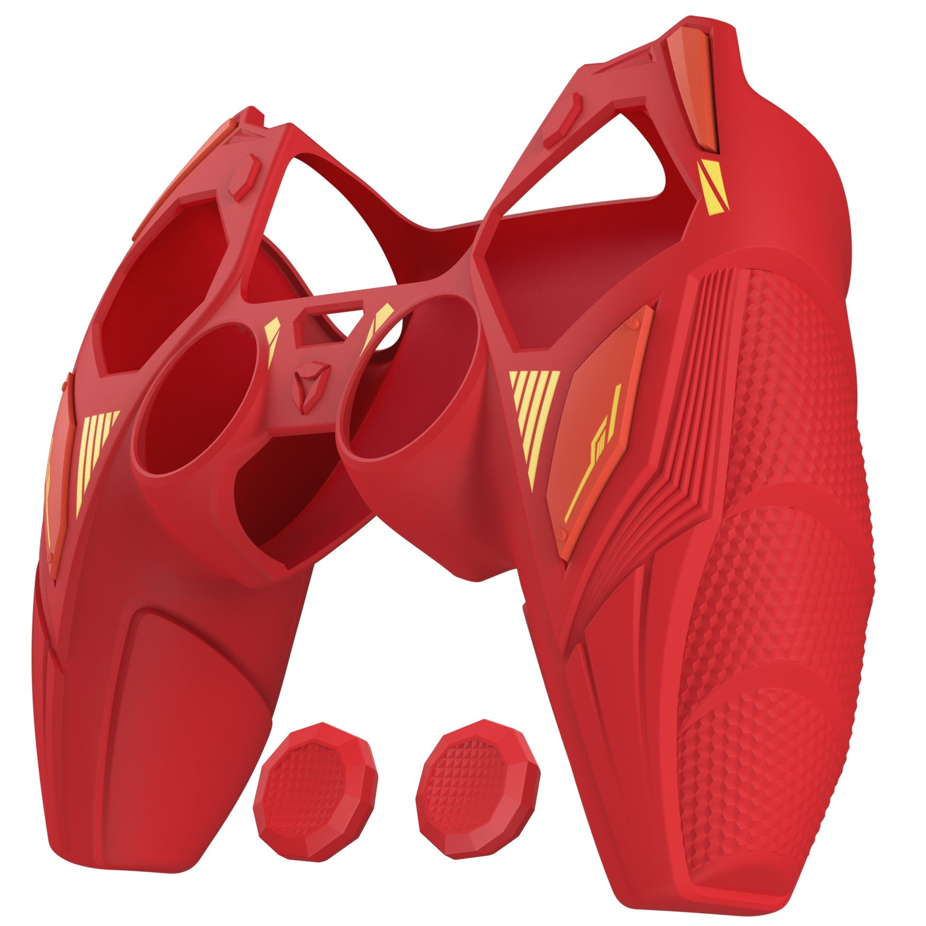 PlayVital Mecha Rhino Silicone Cover for PS5 Controller with Thumb Grips & Stickers, Compatible with Charging Station - Maple Red & Brick Red PlayVital
