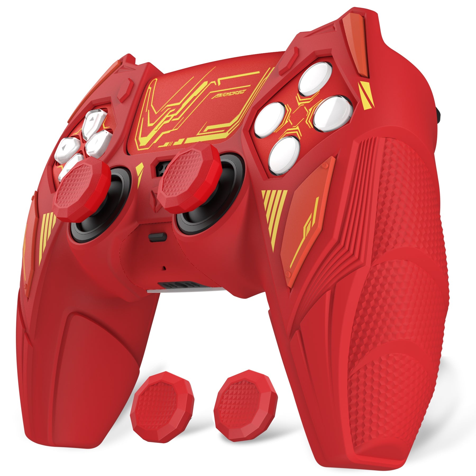 PlayVital Mecha Rhino Silicone Cover for PS5 Controller with Thumb Grips & Stickers, Compatible with Charging Station - Maple Red & Brick Red PlayVital