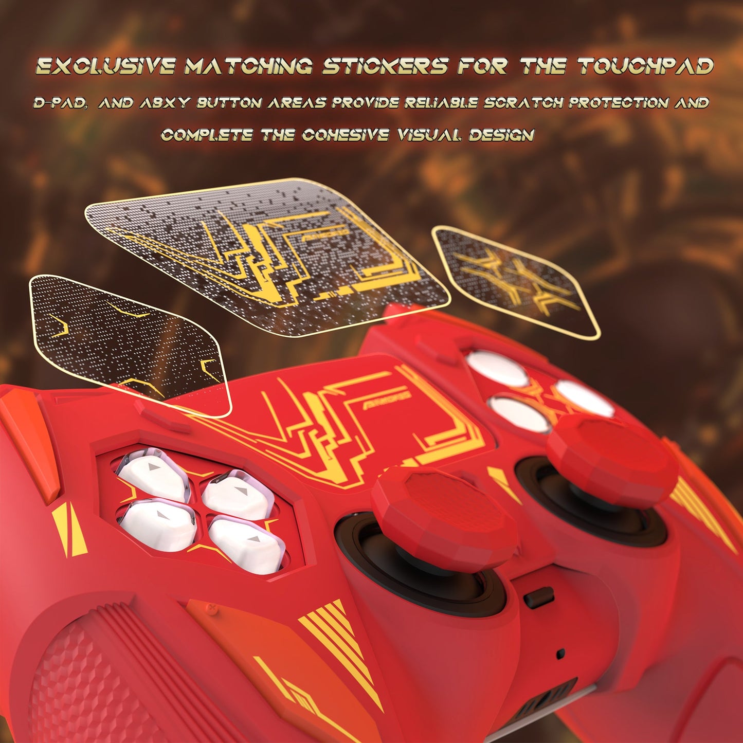 PlayVital Mecha Rhino Silicone Cover for PS5 Controller with Thumb Grips & Stickers, Compatible with Charging Station - Maple Red & Brick Red PlayVital
