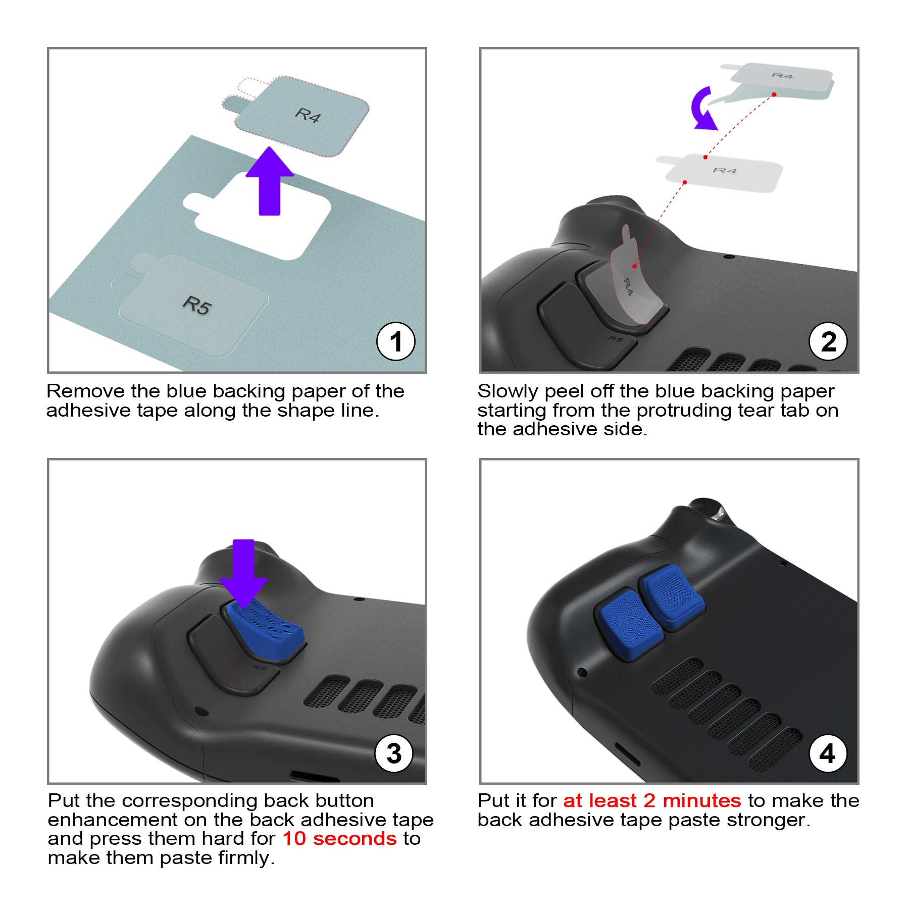 PlayVital Mix Version Back Button Enhancement Set for Steam Deck LCD, Grip Improvement Button Protection Kit for Steam Deck OLED - Streamlined & Studded Design - Blue playvital