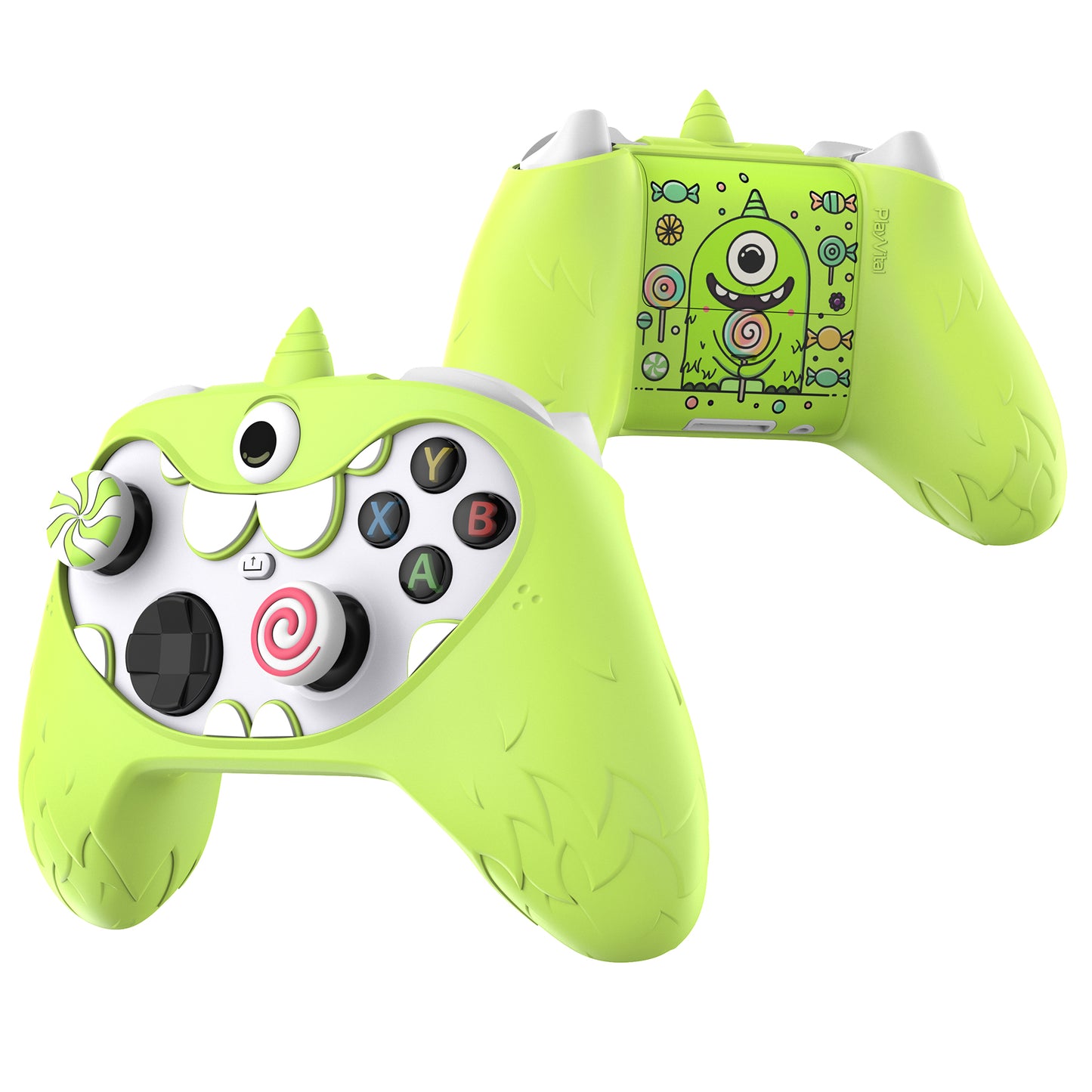 PlayVital MonoEye Monster Cute Silicone Cover for Xbox Series X/S Controller, Includes Joystick Caps and Stickers for Xbox Core Controller Grip Case - Green PlayVital