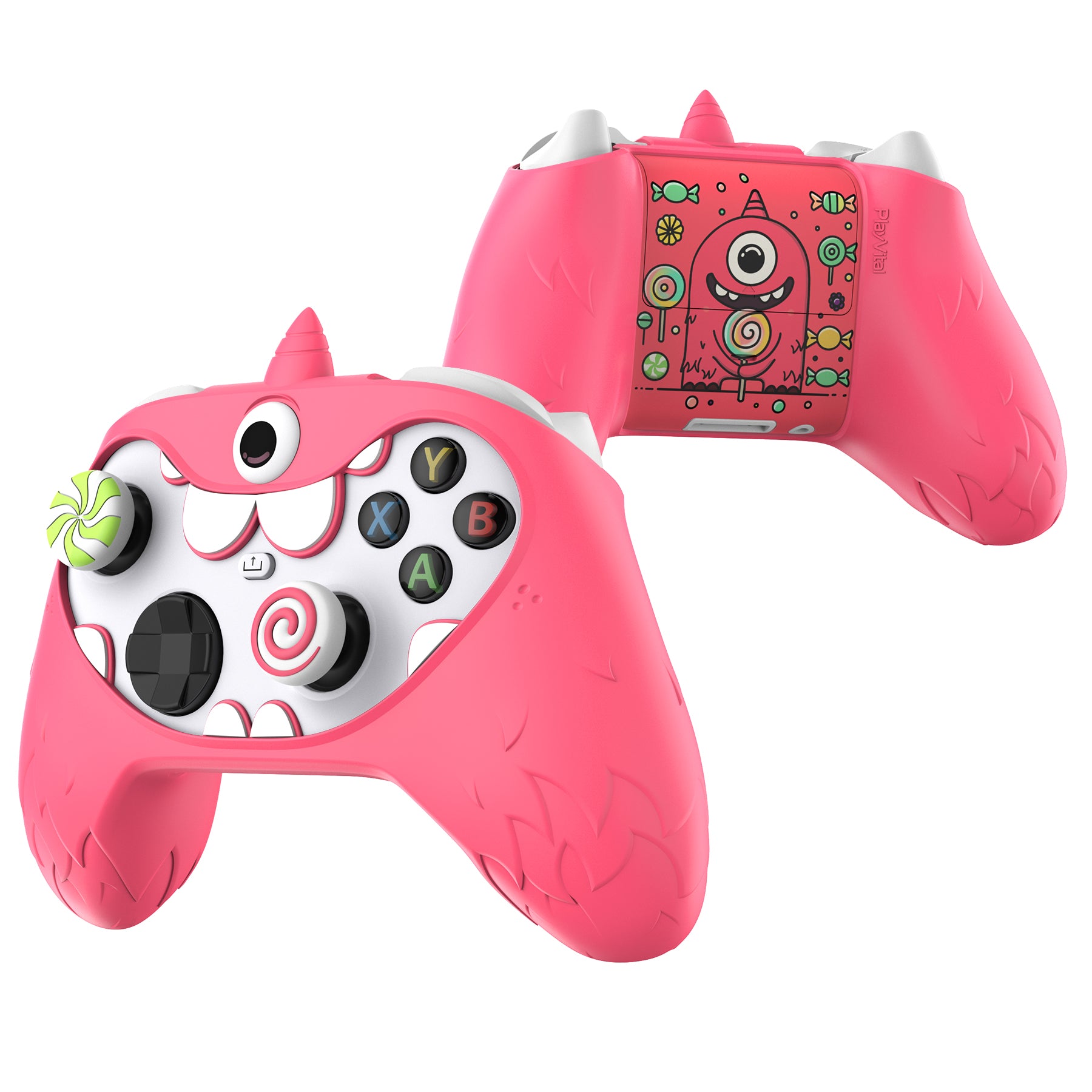 PlayVital MonoEye Monster Cute Silicone Cover for Xbox Series X/S Controller, Includes Joystick Caps and Stickers for Xbox Core Controller Grip Case - Pink PlayVital