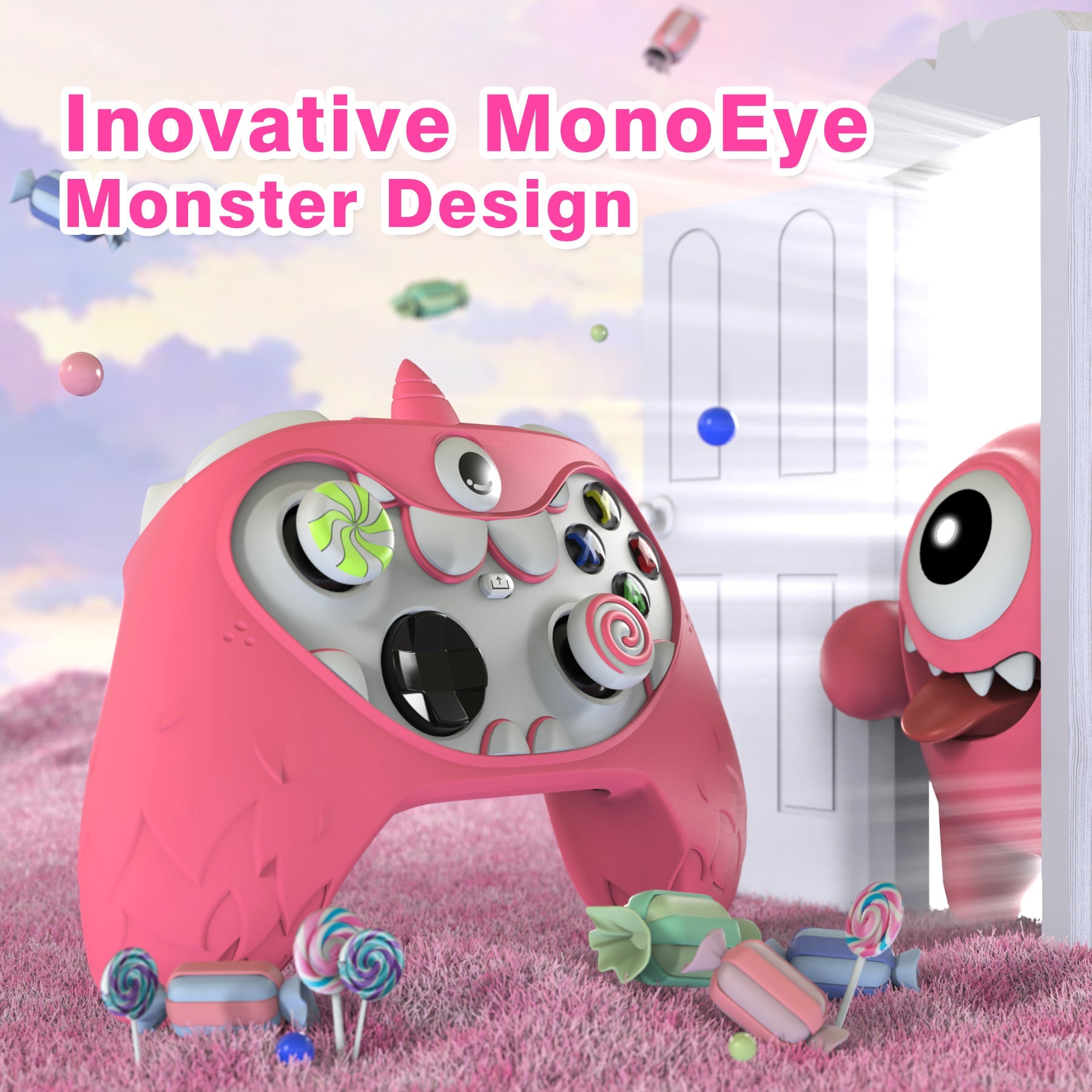 PlayVital MonoEye Monster Cute Silicone Cover for Xbox Series X/S Controller, Includes Joystick Caps and Stickers for Xbox Core Controller Grip Case - Pink PlayVital