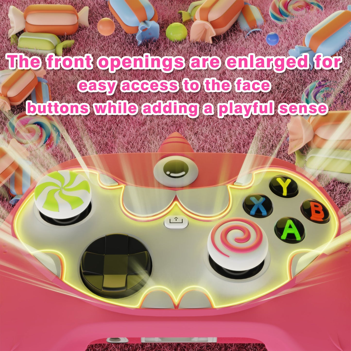 PlayVital MonoEye Monster Cute Silicone Cover for Xbox Series X/S Controller, Includes Joystick Caps and Stickers for Xbox Core Controller Grip Case - Pink PlayVital