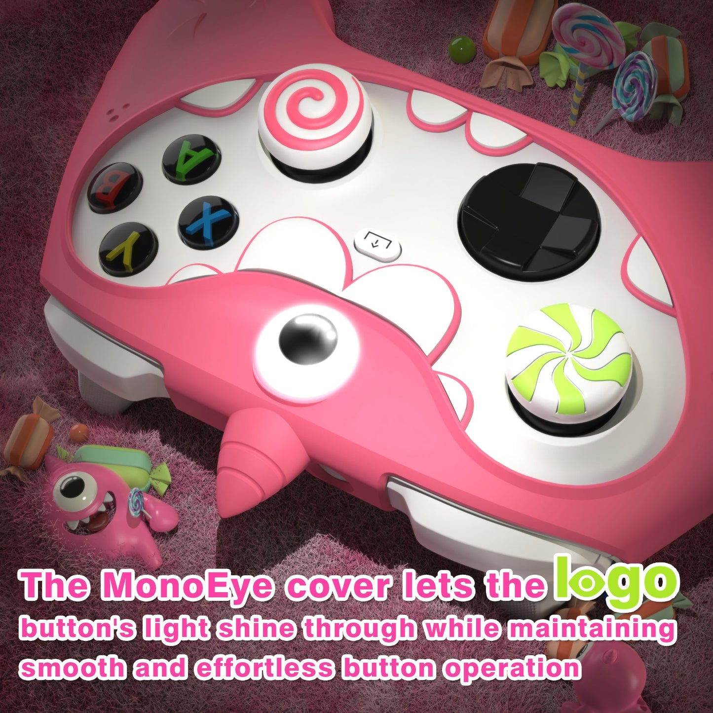 PlayVital MonoEye Monster Cute Silicone Cover for Xbox Series X/S Controller, Includes Joystick Caps and Stickers for Xbox Core Controller Grip Case - Pink PlayVital