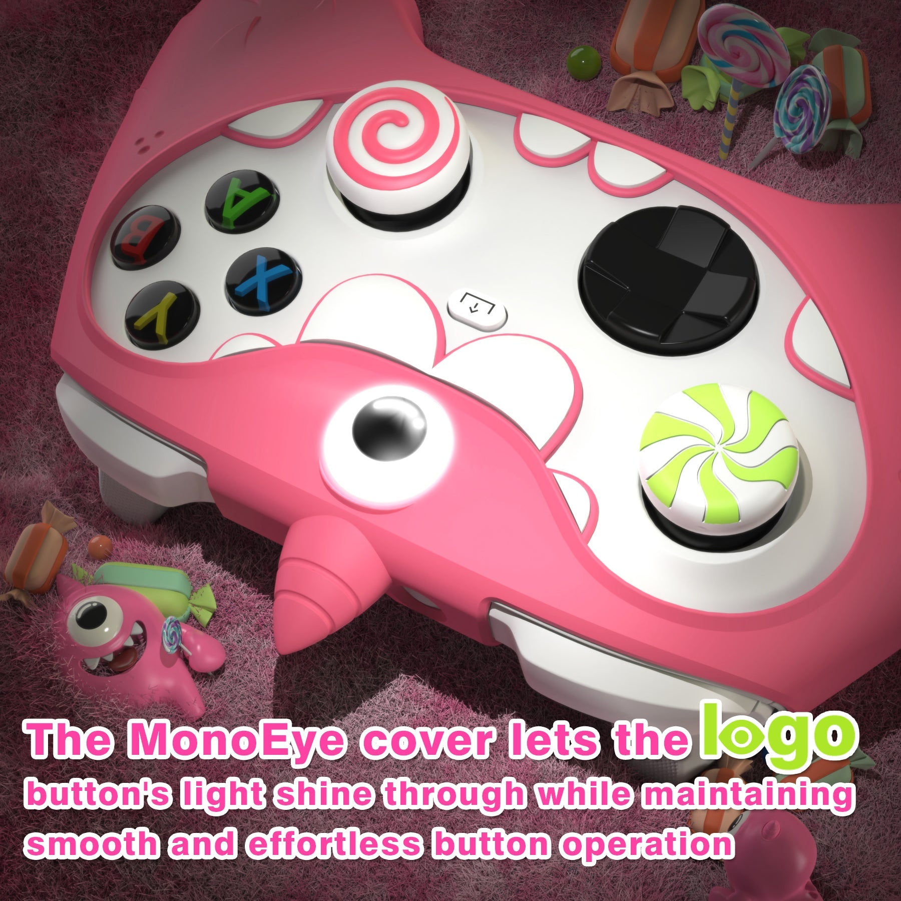 PlayVital MonoEye Monster Cute Silicone Cover for Xbox Series X/S Controller, Includes Joystick Caps and Stickers for Xbox Core Controller Grip Case - Pink PlayVital