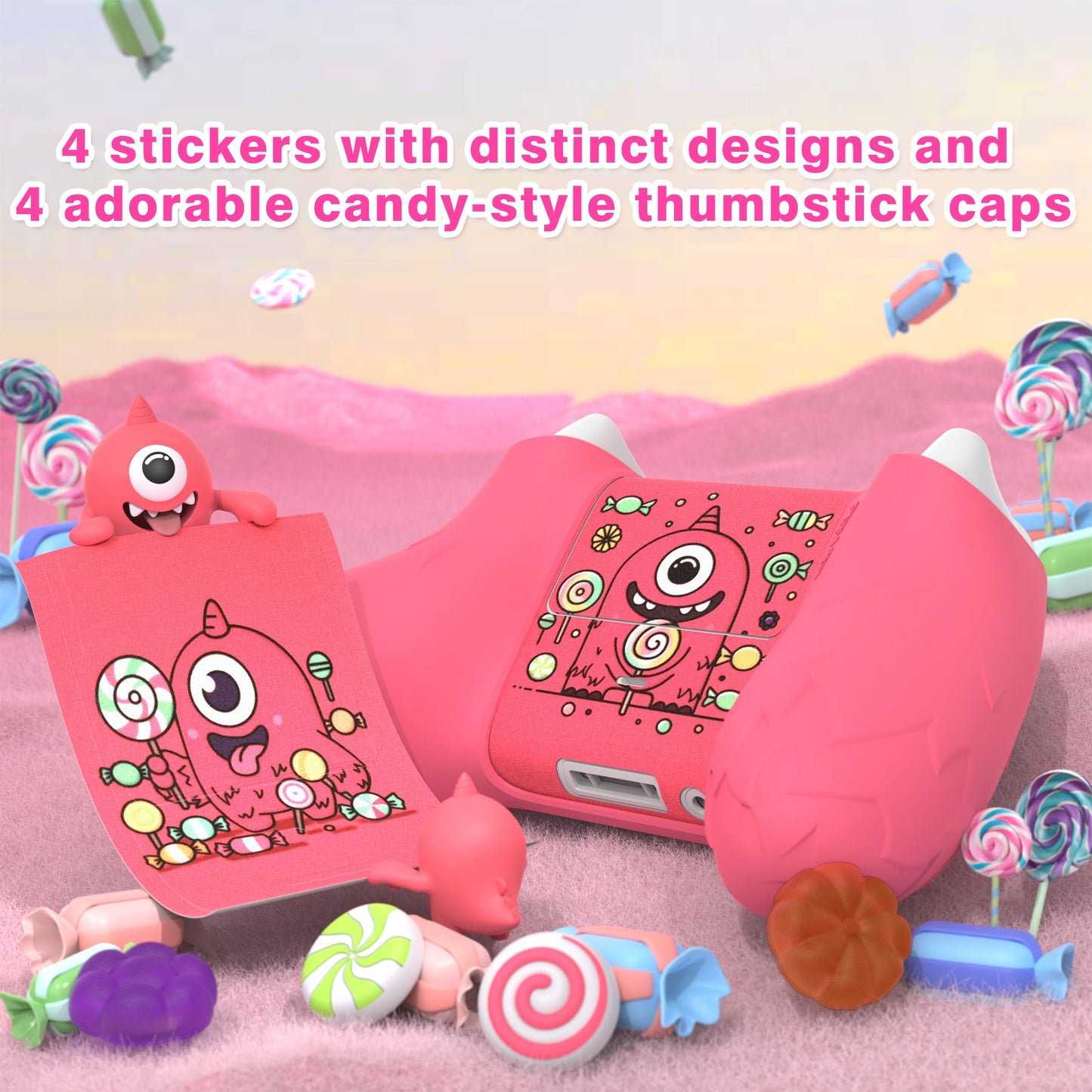 PlayVital MonoEye Monster Cute Silicone Cover for Xbox Series X/S Controller, Includes Joystick Caps and Stickers for Xbox Core Controller Grip Case - Pink PlayVital