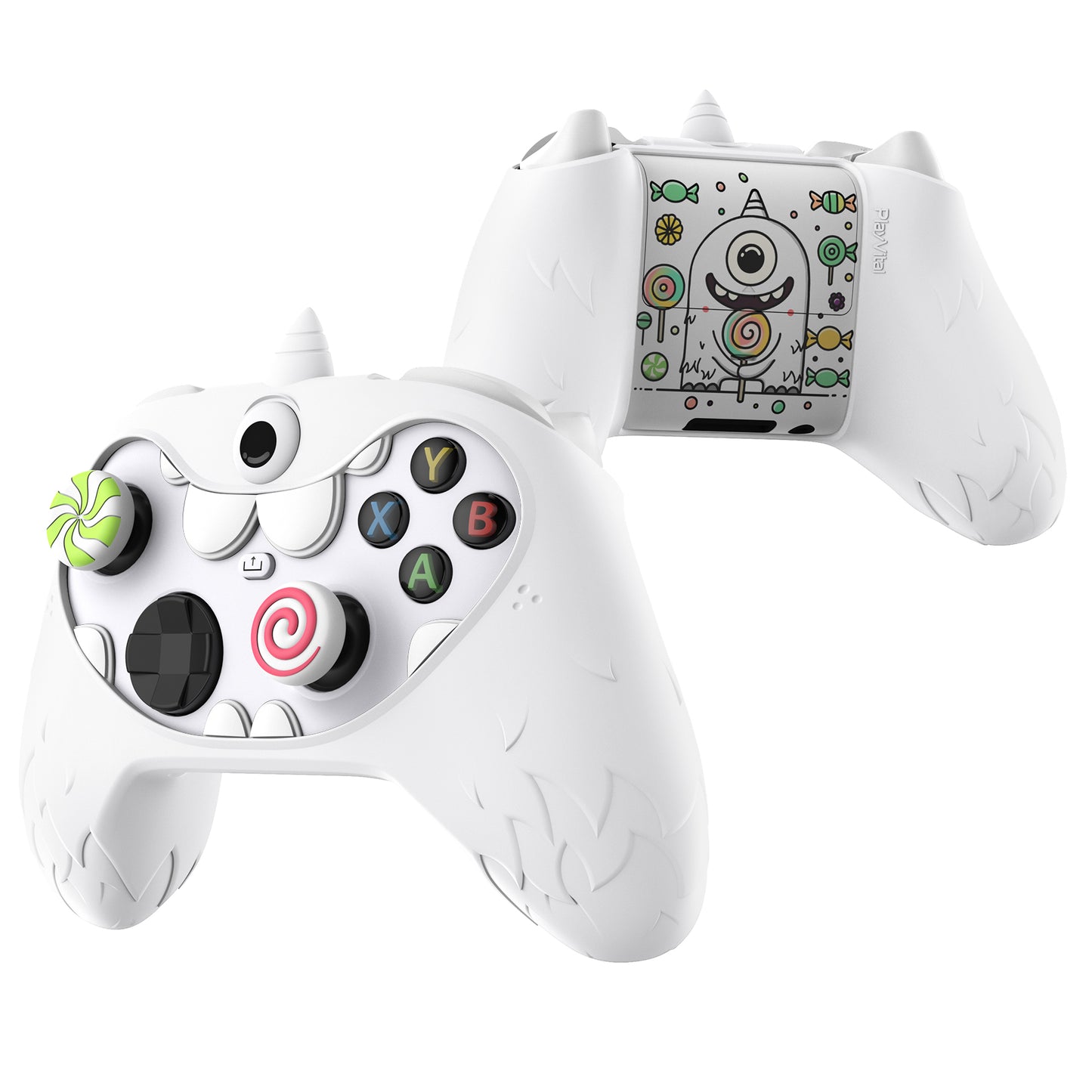 PlayVital MonoEye Monster Cute Silicone Cover for Xbox Series X/S Controller, Includes Joystick Caps and Stickers for Xbox Core Controller Grip Case - White PlayVital