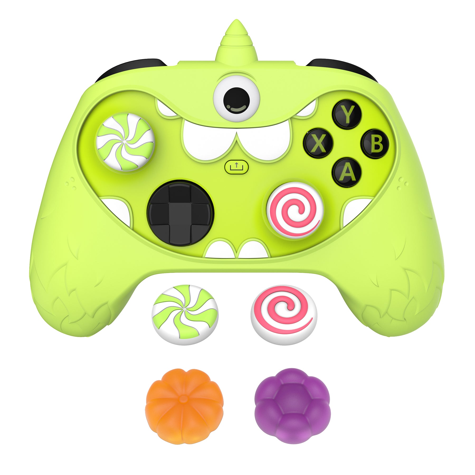 PlayVital MonoEye Monster Cute Silicone Cover with Thumb Grips Caps for Xbox Series X/S Controller - Neon Green PlayVital