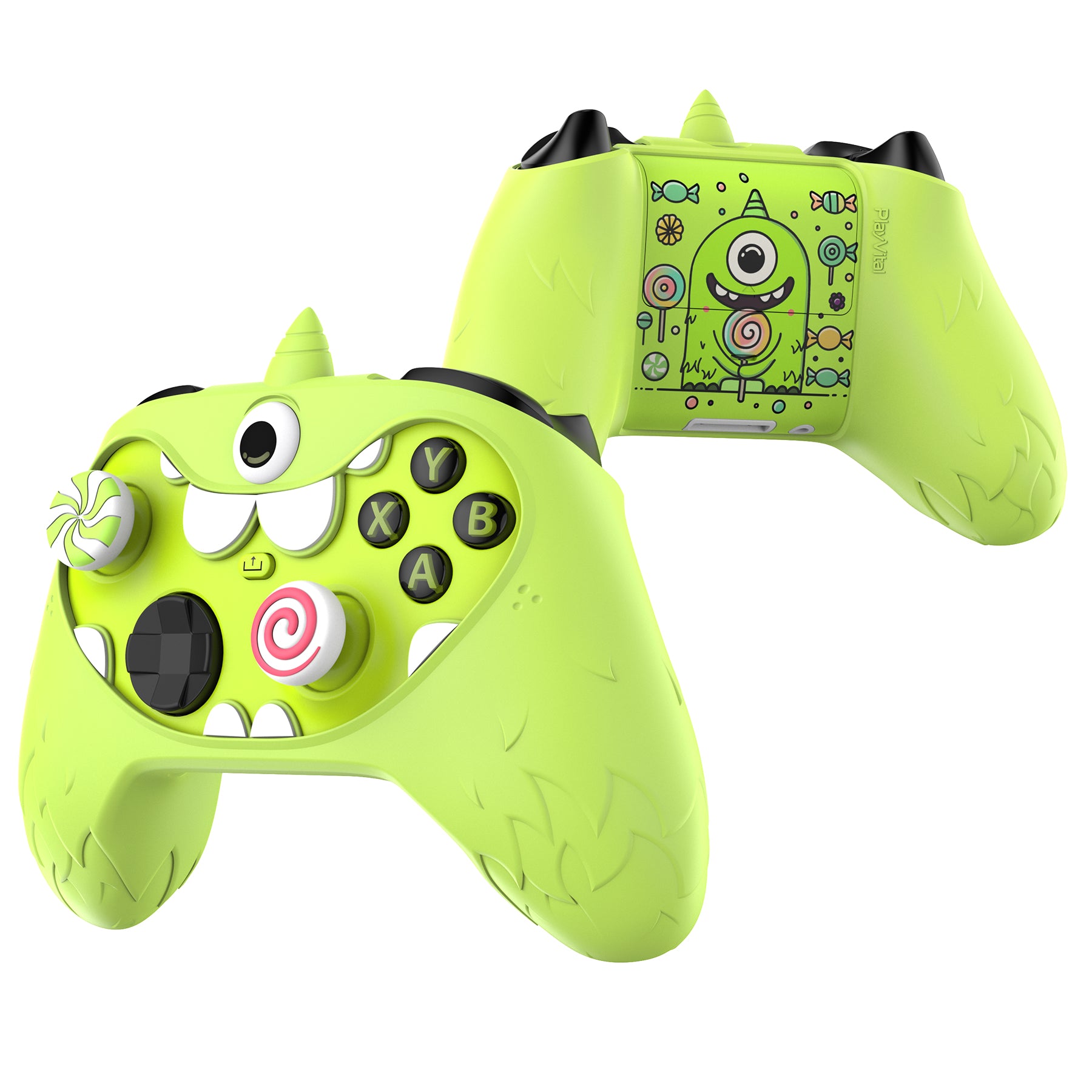 PlayVital MonoEye Monster Cute Silicone Cover with Thumb Grips Caps for Xbox Series X/S Controller - Neon Green PlayVital