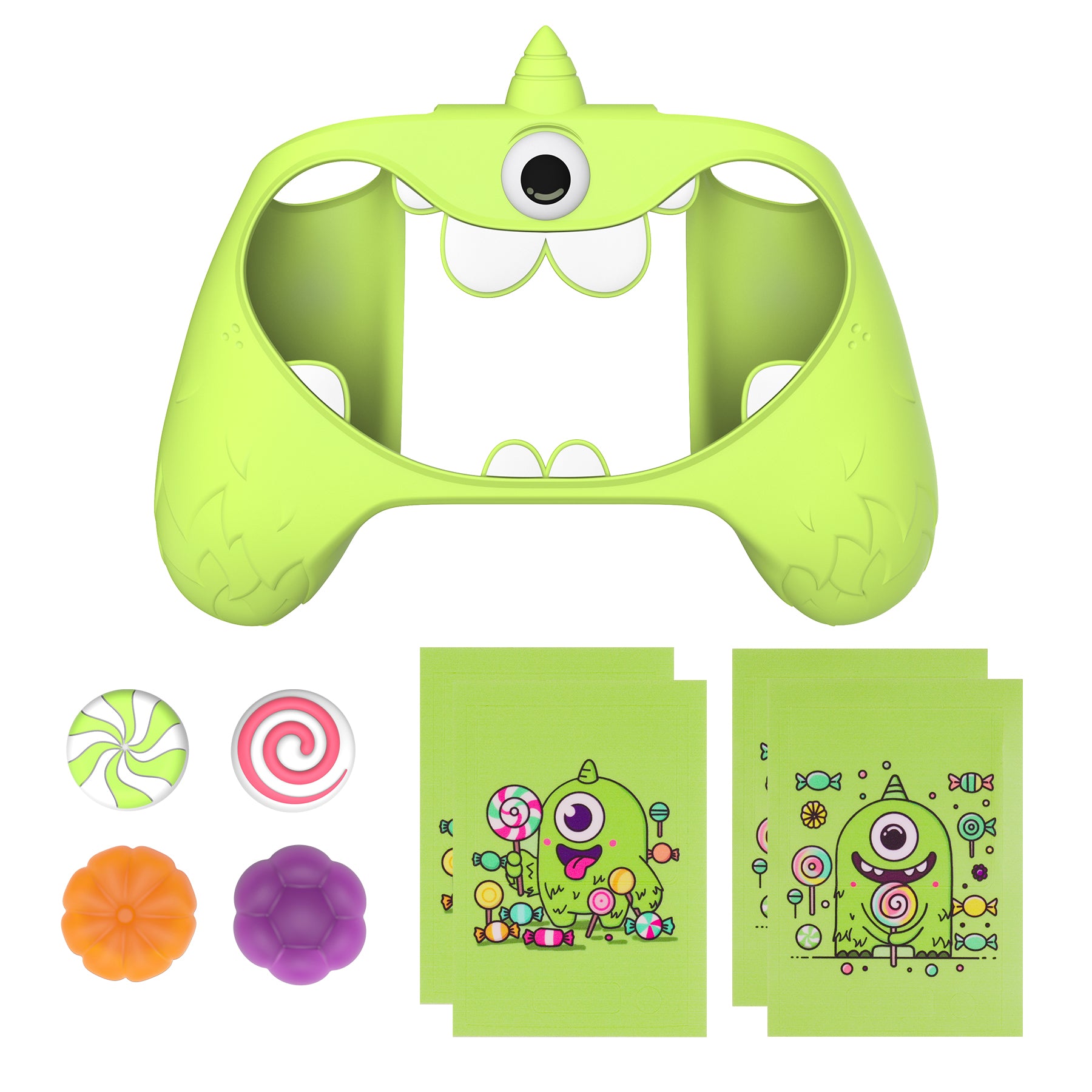 PlayVital MonoEye Monster Cute Silicone Cover with Thumb Grips Caps for Xbox Series X/S Controller - Neon Green PlayVital