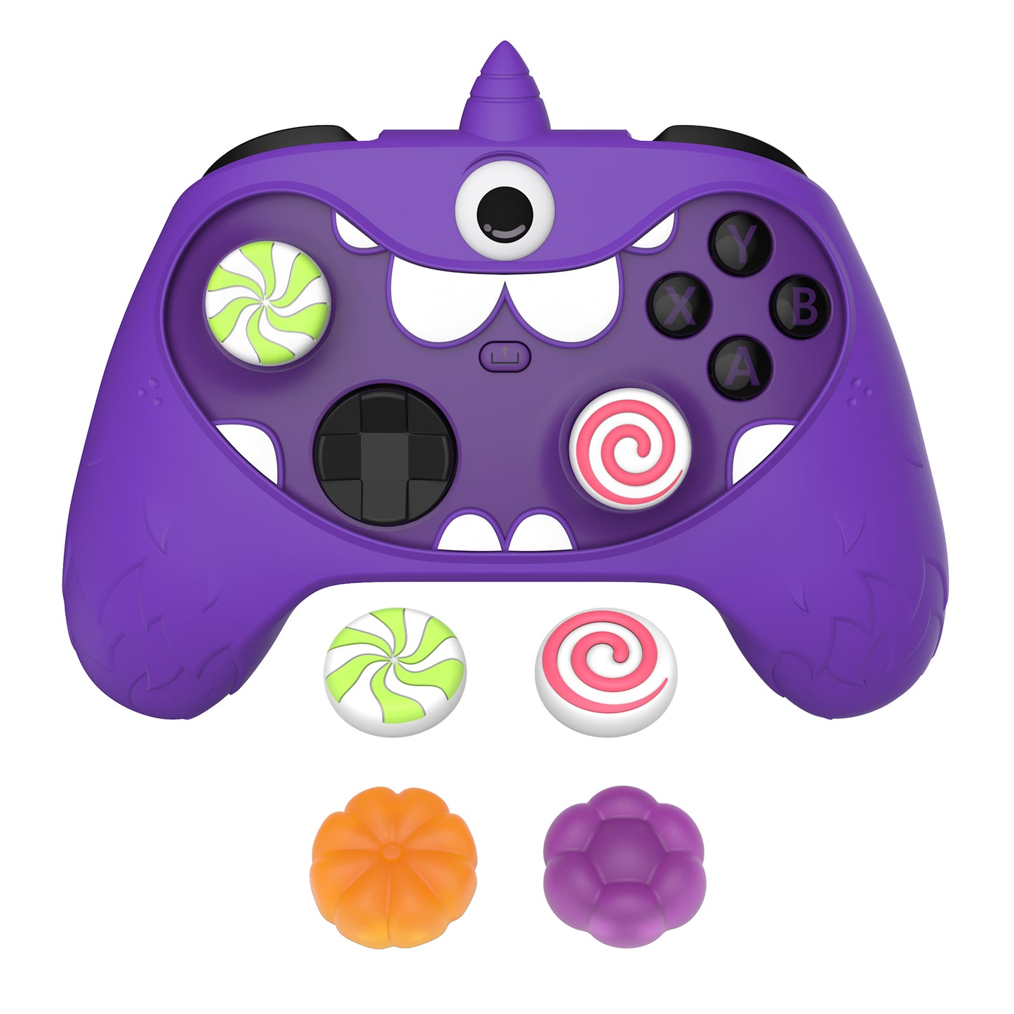 PlayVital MonoEye Monster Cute Silicone Cover with Thumb Grips Caps for Xbox Series X/S Controller - Purple PlayVital