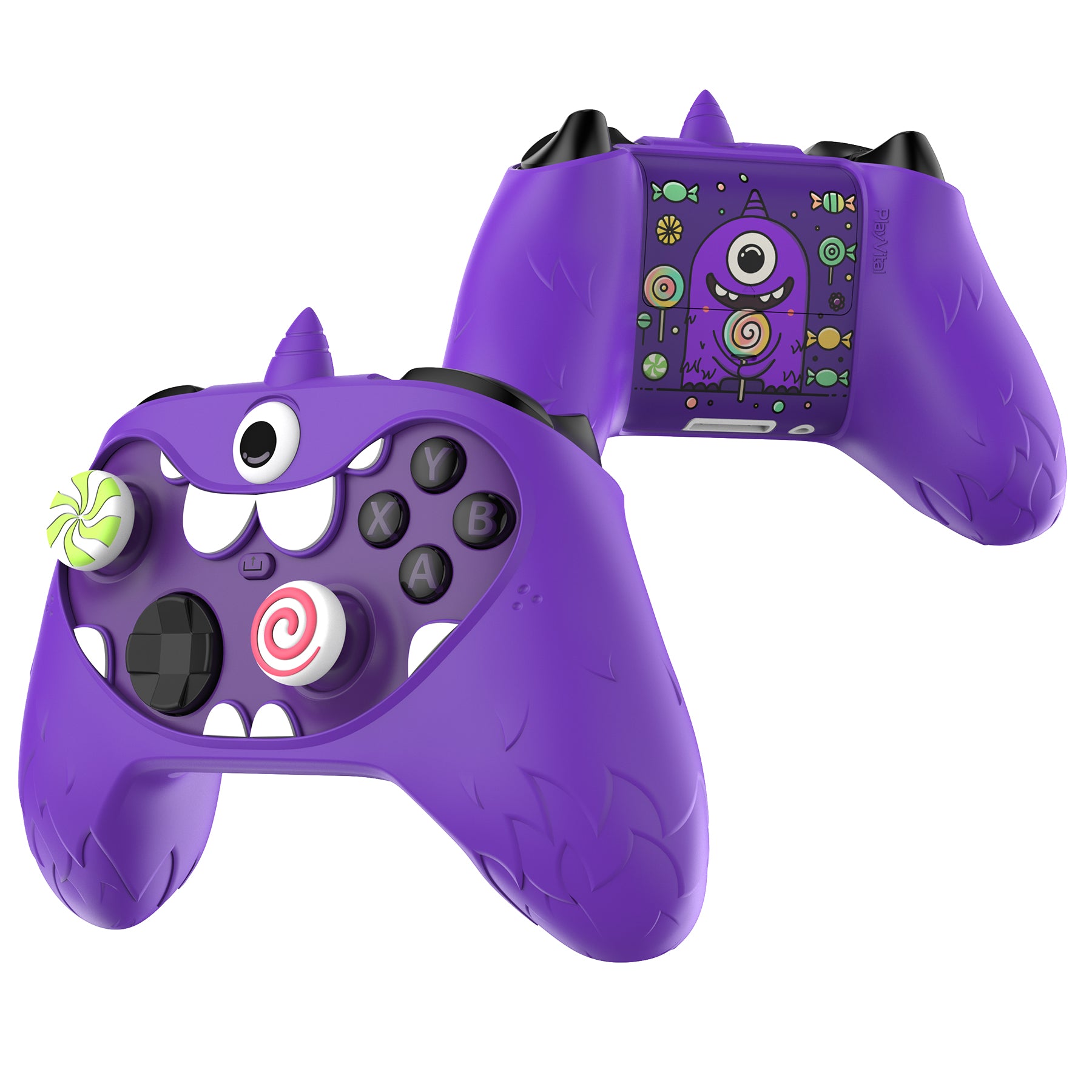 PlayVital MonoEye Monster Cute Silicone Cover with Thumb Grips Caps for Xbox Series X/S Controller - Purple PlayVital