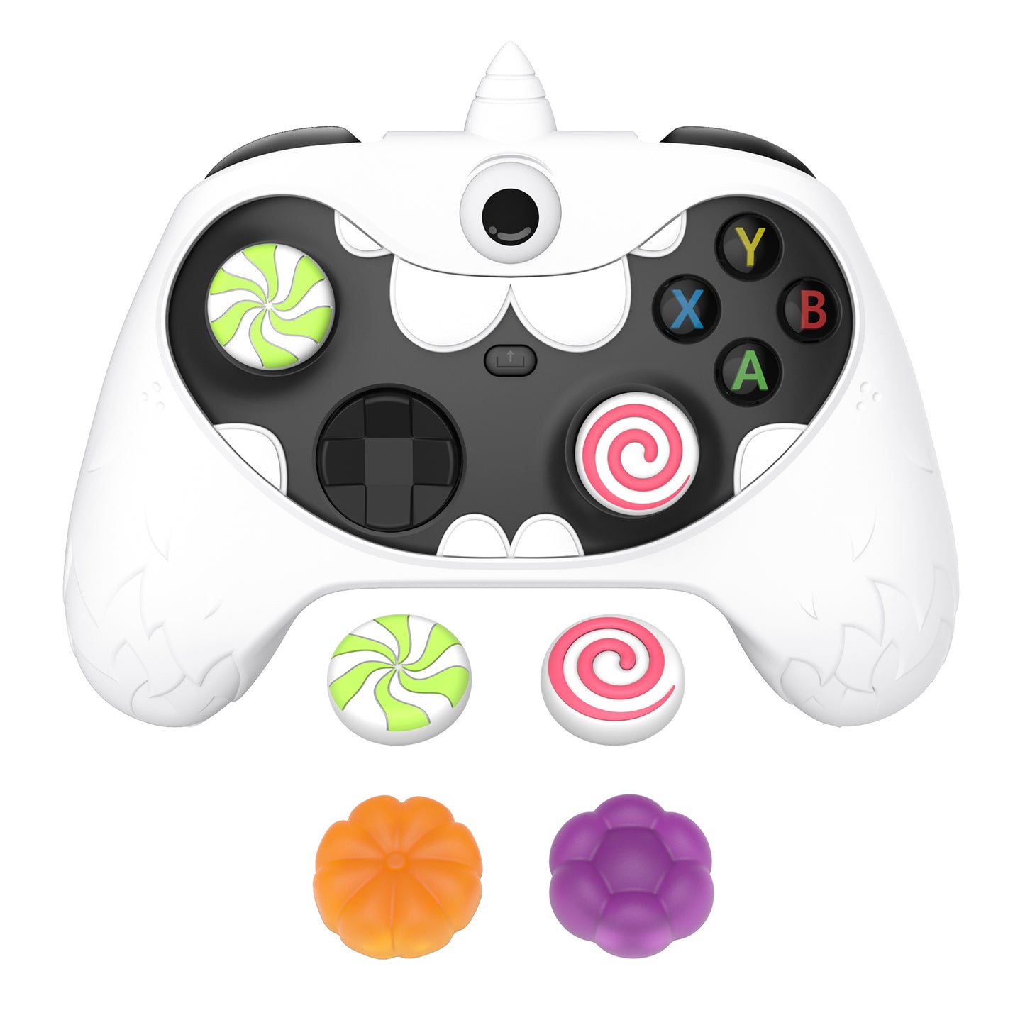 PlayVital MonoEye Monster Cute Silicone Cover with Thumb Grips Caps for Xbox Series X/S Controller - White PlayVital