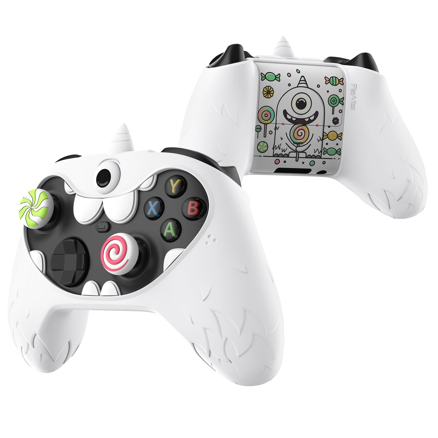 PlayVital MonoEye Monster Cute Silicone Cover with Thumb Grips Caps for Xbox Series X/S Controller - White PlayVital