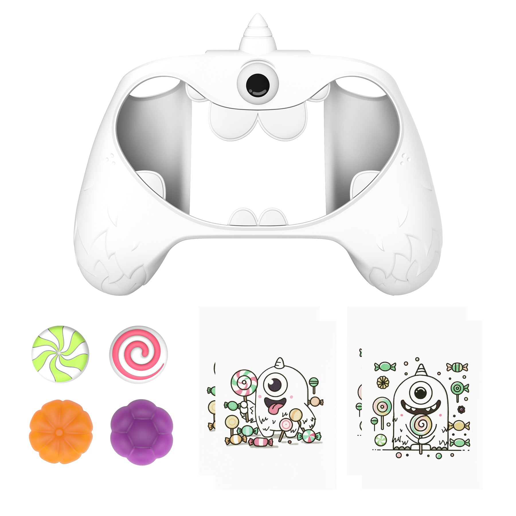 PlayVital MonoEye Monster Cute Silicone Cover with Thumb Grips Caps for Xbox Series X/S Controller - White PlayVital