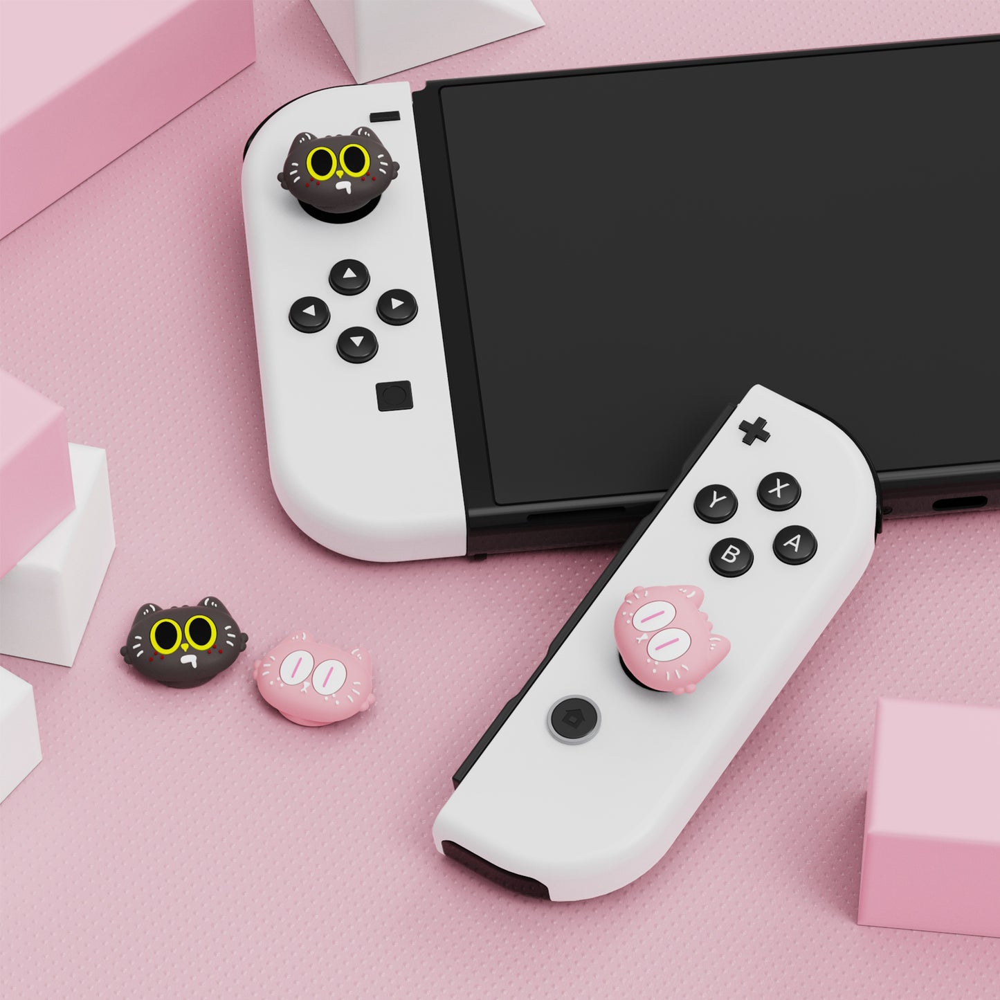 PlayVital Cute Thumb Grip Caps for Nintendo Switch & Switch OLED & Switch Lite - Moonlight Cat