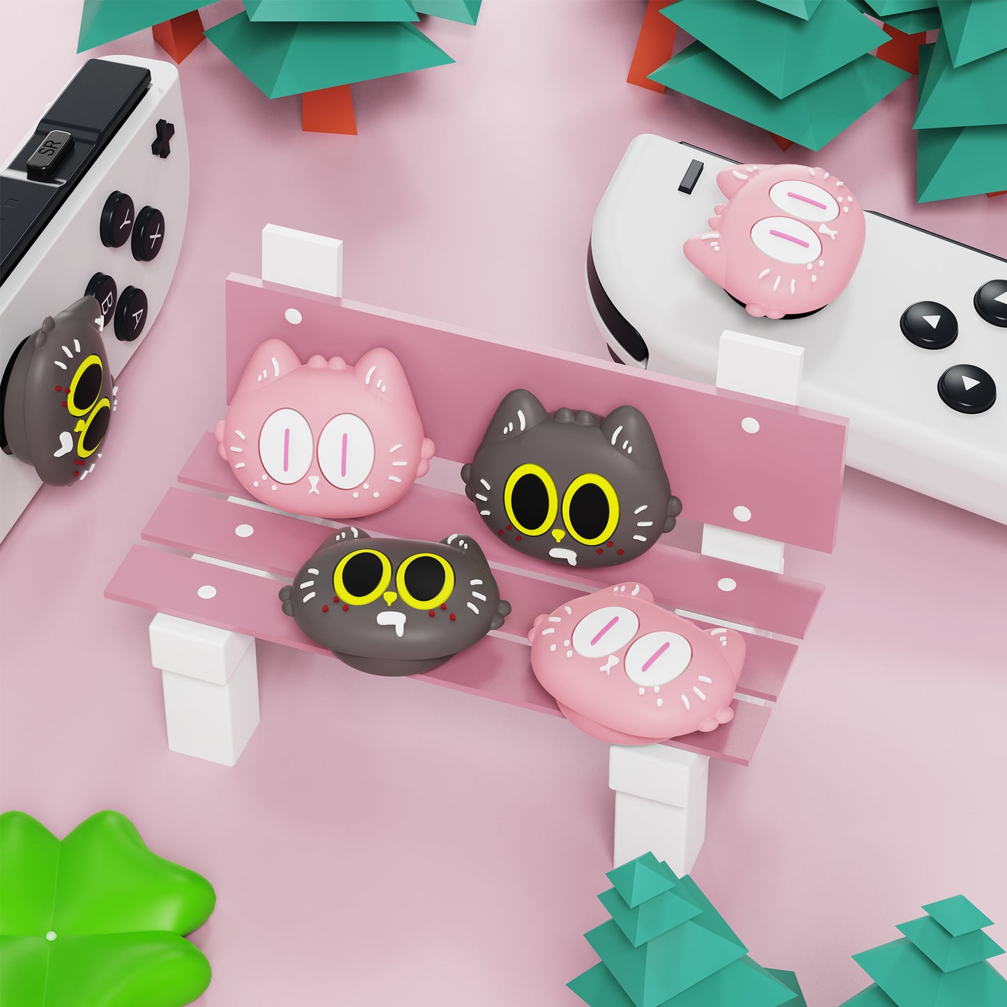 PlayVital Cute Thumb Grip Caps for Nintendo Switch & Switch OLED & Switch Lite - Moonlight Cat