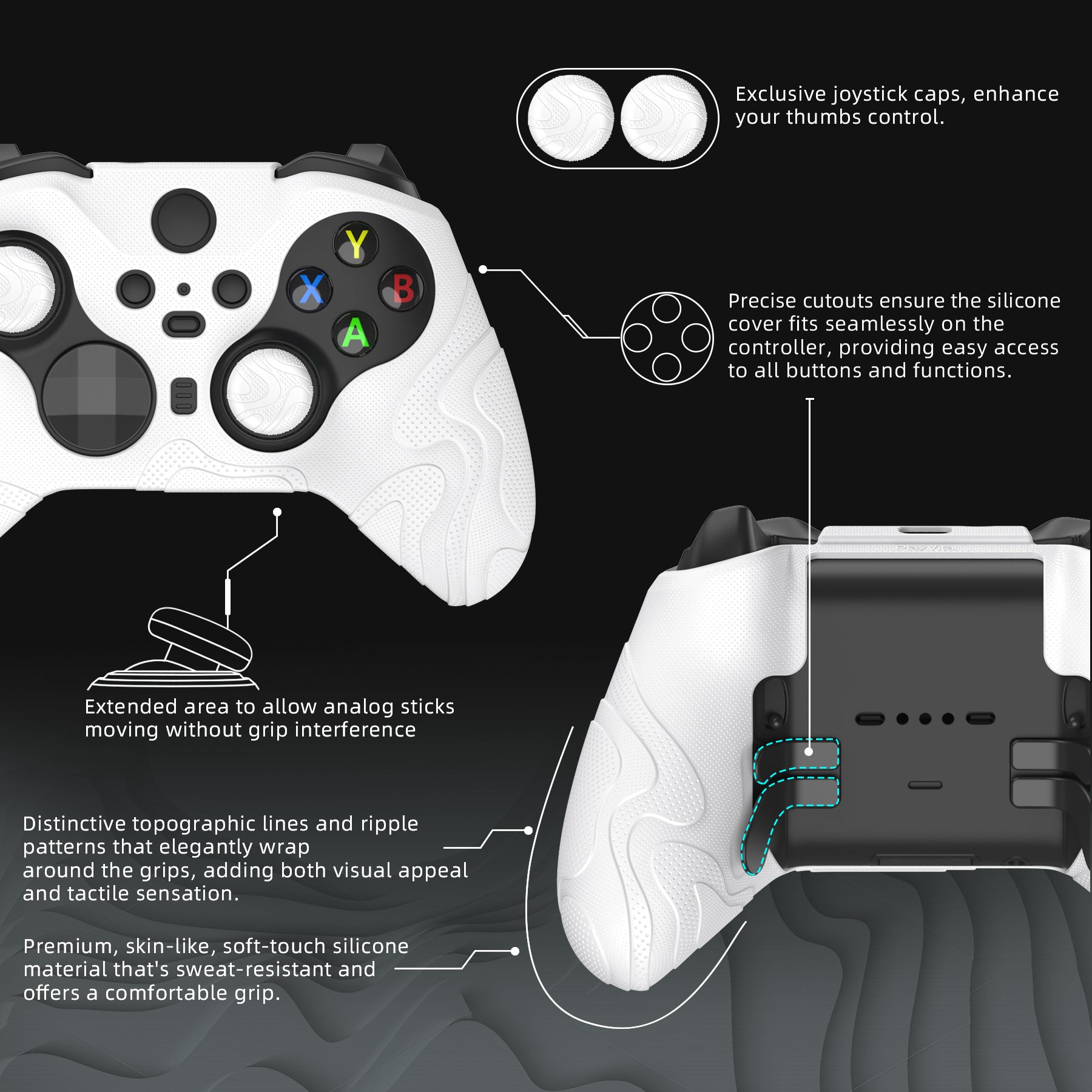 PlayVital Mountain Range Edition Silicone Cover with Thumb Grips for Xbox Elite Series 2 Controller & Xbox Elite Series 2 Core Controller - White PlayVital