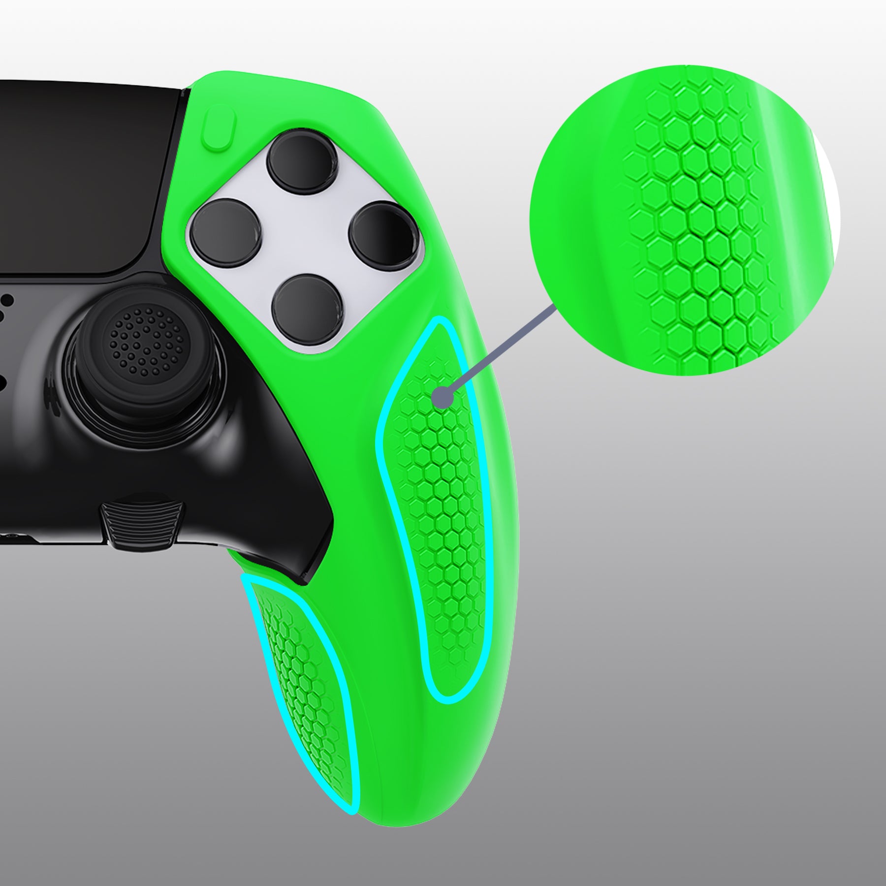 PlayVital Ninja Edition Anti-Slip Half-Covered Silicone Cover Skin with Thumb Grip Caps for PS5 Edge Controller - Green - EYPFP009 PlayVital