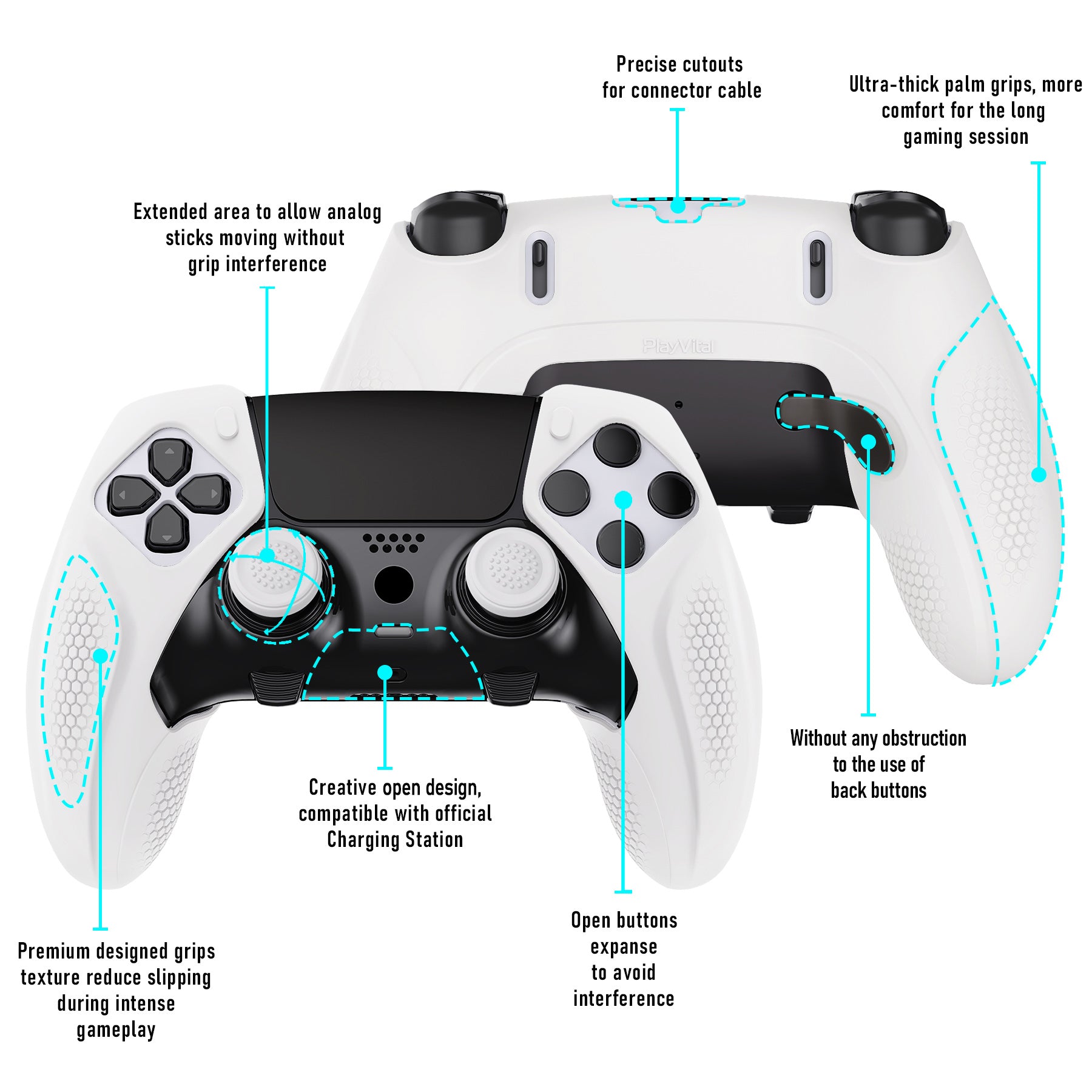 PlayVital Ninja Edition Anti-Slip Half-Covered Silicone Cover Skin with Thumb Grip Caps for PS5 Edge Controller - White - EYPFP002 PlayVital
