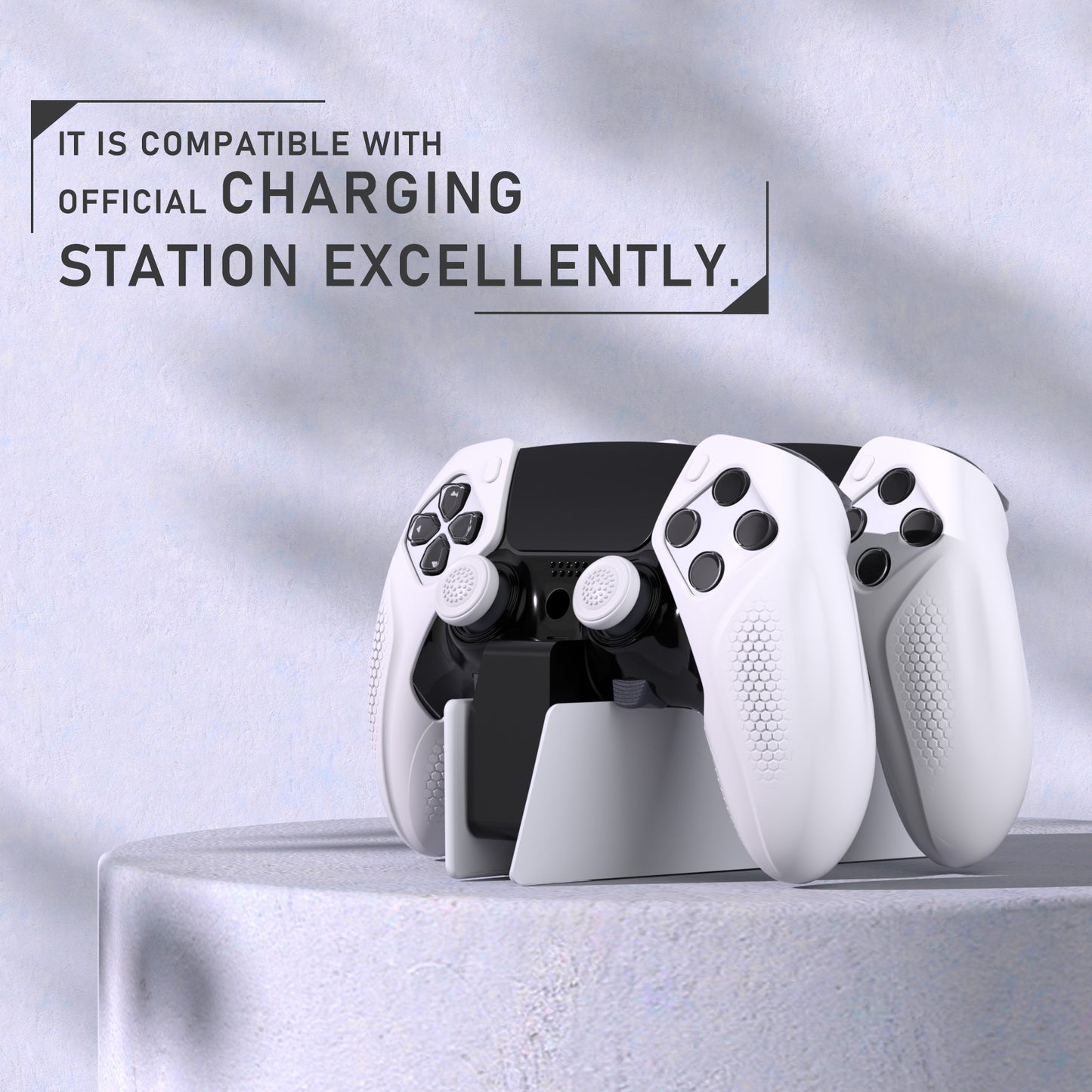 PlayVital Ninja Edition Anti-Slip Half-Covered Silicone Cover Skin with Thumb Grip Caps for PS5 Edge Controller - White - EYPFP002 PlayVital