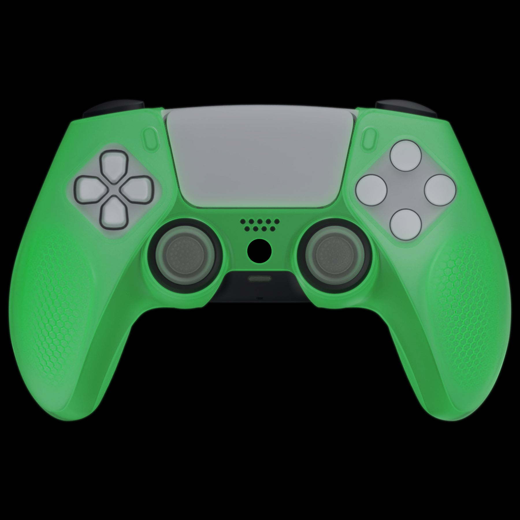 PlayVital Ninja Edition Anti-Slip Silicone Cover Skin with Thumb Grips for PS5 Wireless Controller, Compatible with Charging Station - Glow in Dark Green - MQRPFP006 PlayVital
