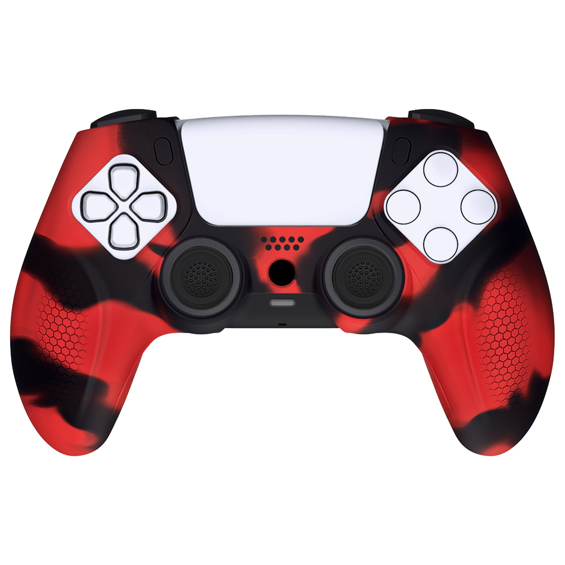 PlayVital Ninja Edition Anti-Slip Silicone Cover Skin with Thumb Grips for PS5 Wireless Controller, Compatible with Charging Station - Red & Black - MQRPFP007 PlayVital