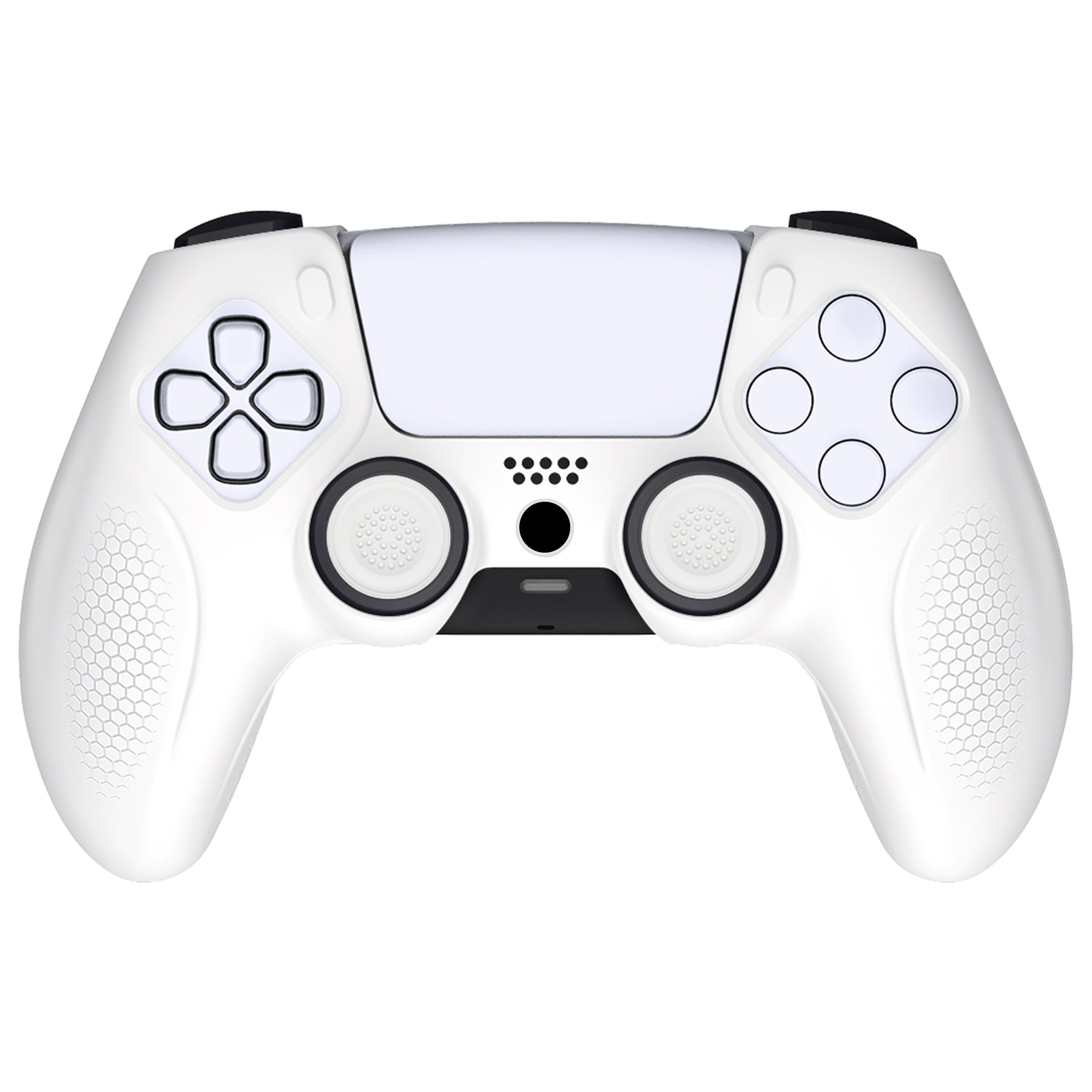 PlayVital Ninja Edition Anti-Slip Silicone Cover Skin with Thumb Grips for PS5 Wireless Controller, Compatible with Charging Station - White - MQRPFP002 PlayVital