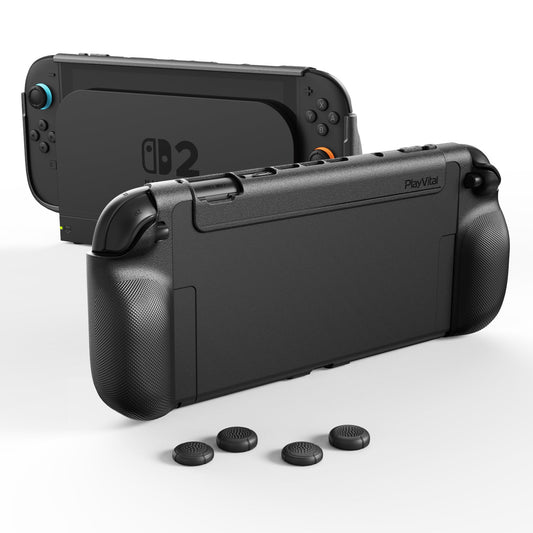 PlayVital PURE Ergonomic TPU Protective Cover with Thumb Grips for Nintendo Switch 2 - Black PlayVital