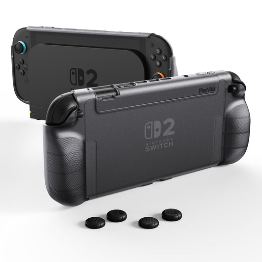 PlayVital PURE Ergonomic TPU Protective Cover with Thumb Grips for Nintendo Switch 2 - Clear Black PlayVital