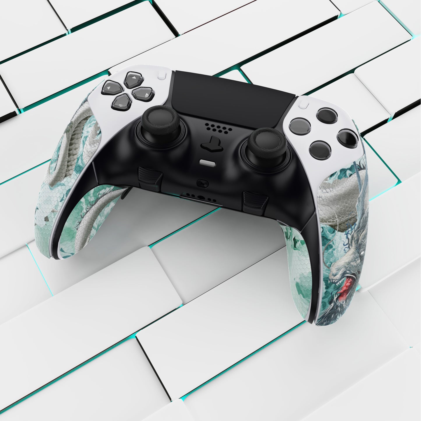 PlayVital Professional Textured Anti-Skid Sweat-Absorbent Controller Grip for PS5 Edge Wireless Controller - Jade Dragon-Cloud Dominator - PFPJ154 PlayVital