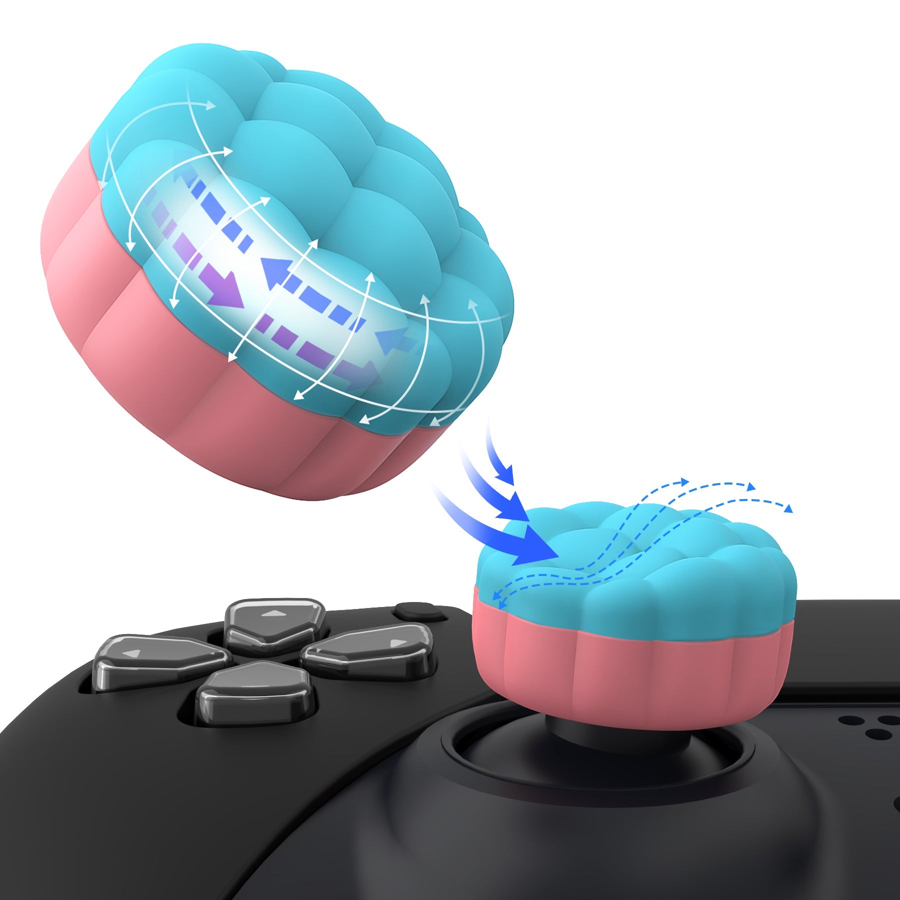 PlayVital Puff Cloud Texture Design Thumbs Cushion Grips Caps for PS5 & PS4 & Switch Pro & Xbox Series X/S & Xbox Elite Series 2 & Xbox One & Xbox Core Wireless Controller - Aqua Blue & Coral Pink PlayVital