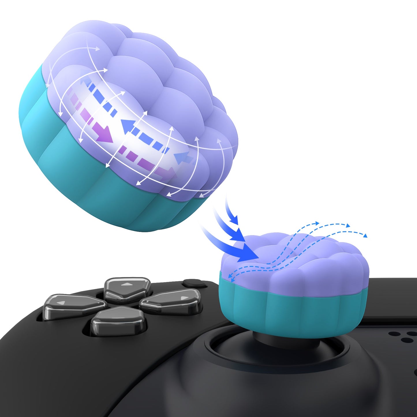 PlayVital Puff Cloud Texture Design Thumbs Cushion Grips Caps for PS5 & PS4 & Switch Pro & Xbox Series X/S & Xbox Elite Series 2 & Xbox One & Xbox Core Wireless Controller - Light Purple & Aqua Blue PlayVital