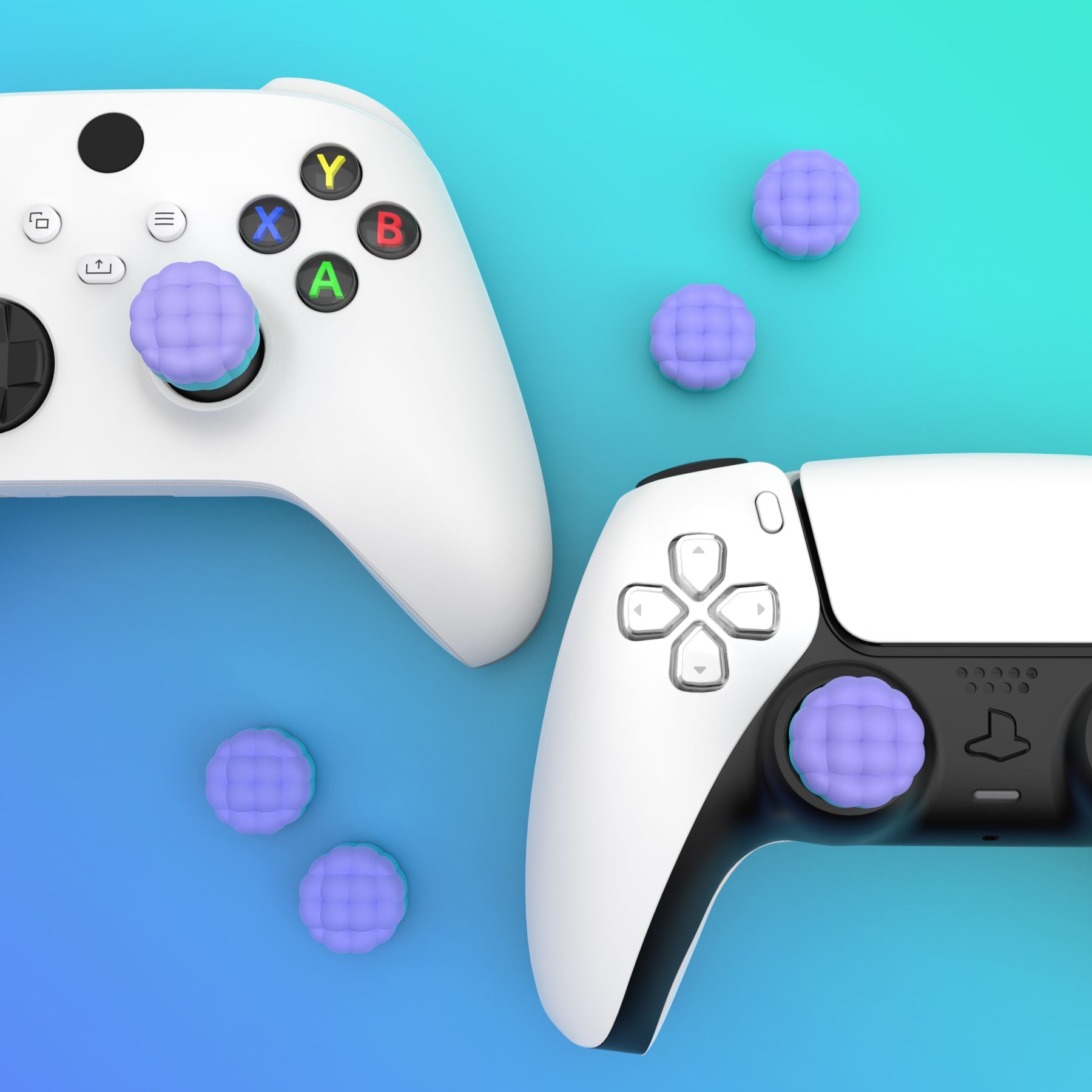 PlayVital Puff Cloud Texture Design Thumbs Cushion Grips Caps for PS5 & PS4 & Switch Pro & Xbox Series X/S & Xbox Elite Series 2 & Xbox One & Xbox Core Wireless Controller - Light Purple & Aqua Blue PlayVital