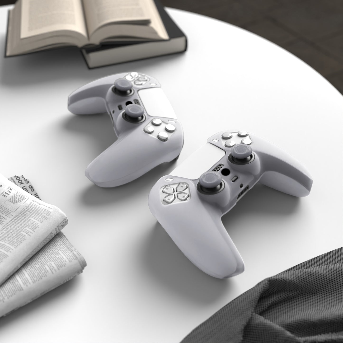 PlayVital Pure Series Anti-Slip Silicone Cover Skin with Thumb Grip Caps for PS5 Wireless Controller - Clear White - KOPF016 PlayVital